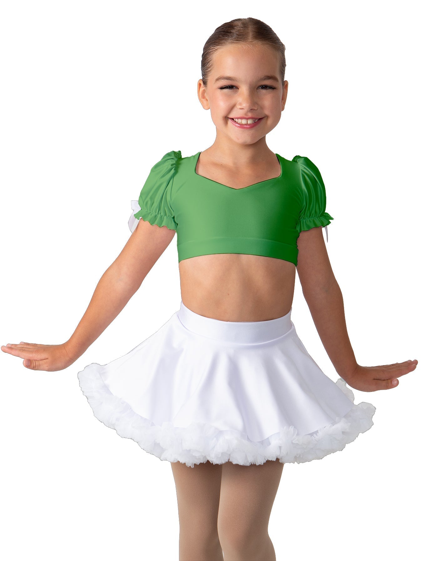 Solid Lycra Sweetheart Puff Sleeve Crop Top with Triangle Back