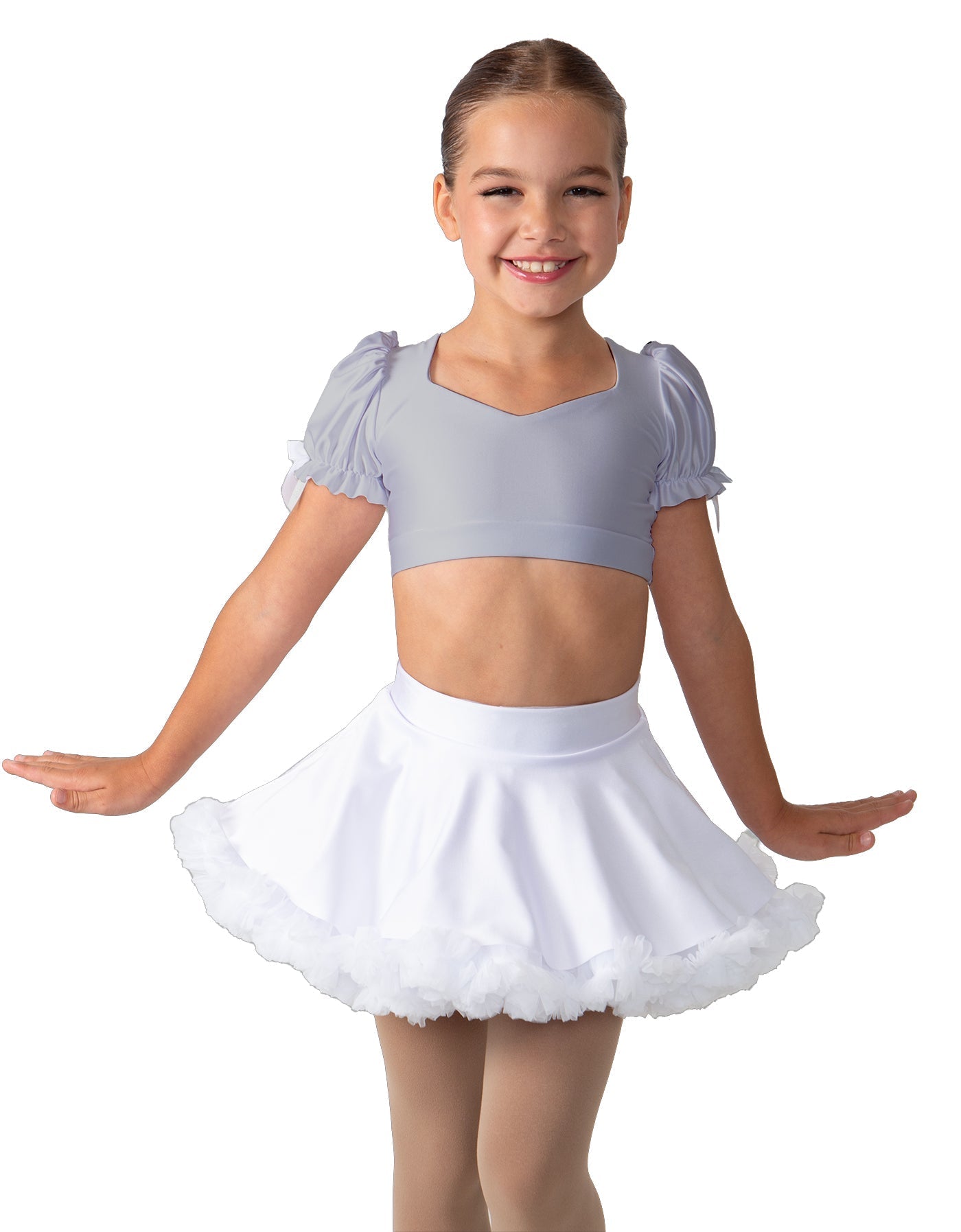 Solid Lycra Sweetheart Puff Sleeve Crop Top with Triangle Back