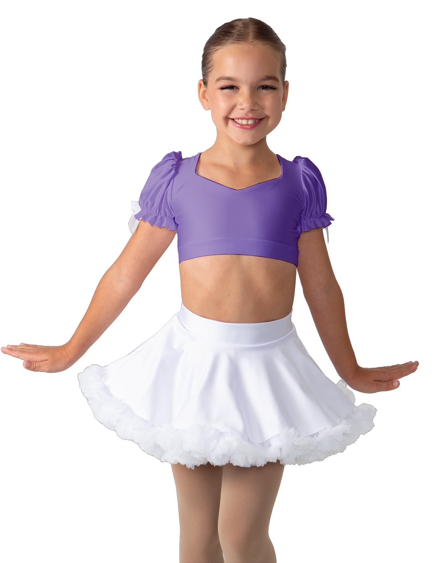 Solid Lycra Sweetheart Puff Sleeve Crop Top with Triangle Back