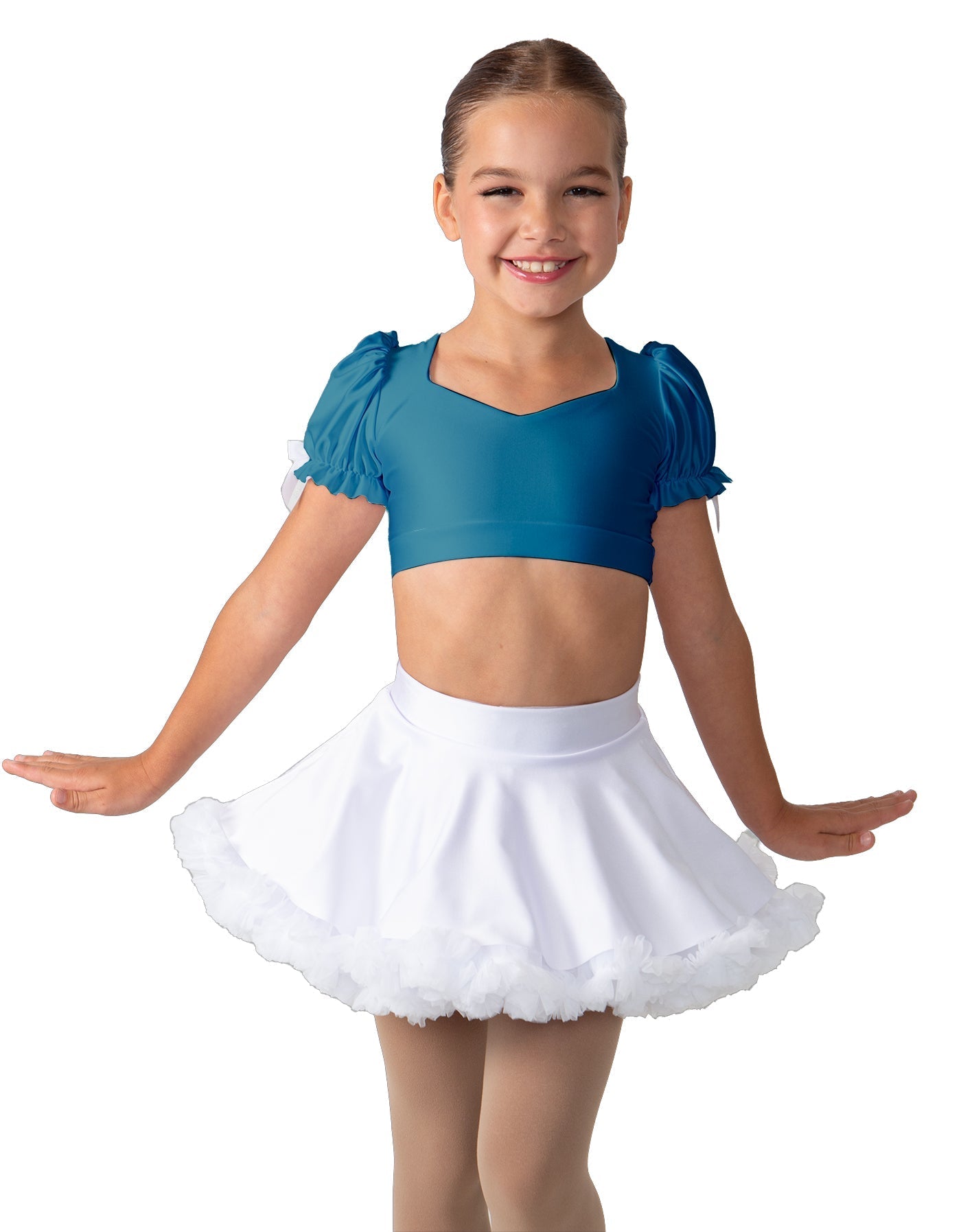 Solid Lycra Sweetheart Puff Sleeve Crop Top with Triangle Back
