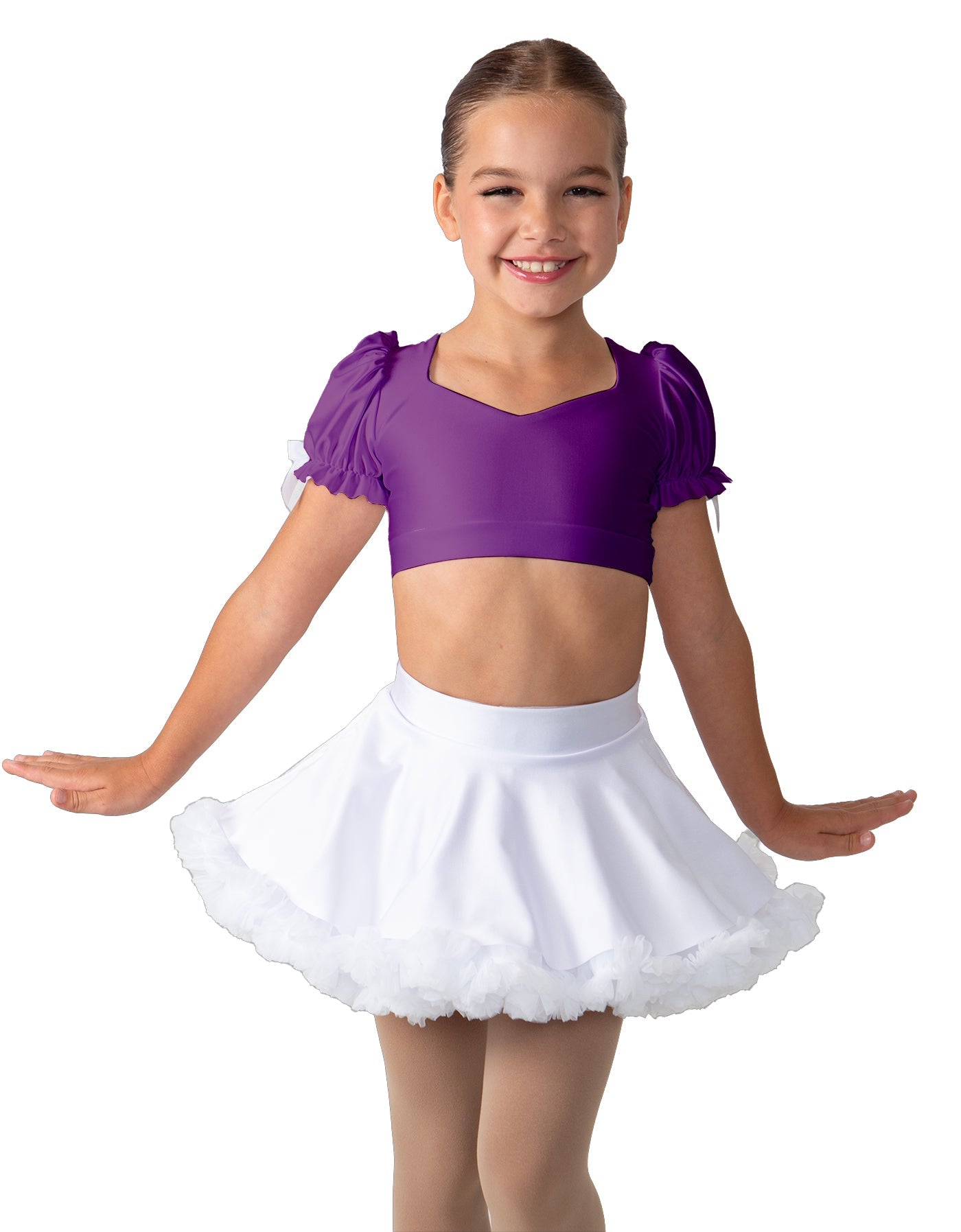 Solid Lycra Sweetheart Puff Sleeve Crop Top with Triangle Back