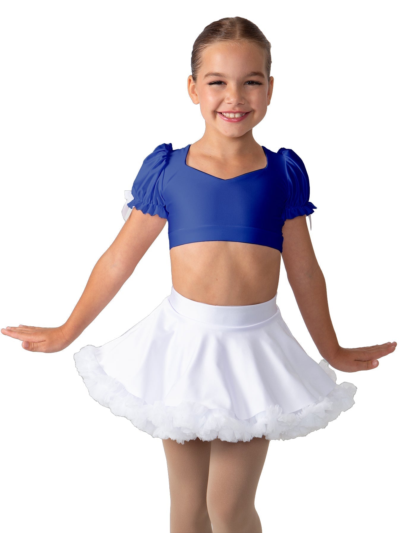 Solid Lycra Sweetheart Puff Sleeve Crop Top with Triangle Back
