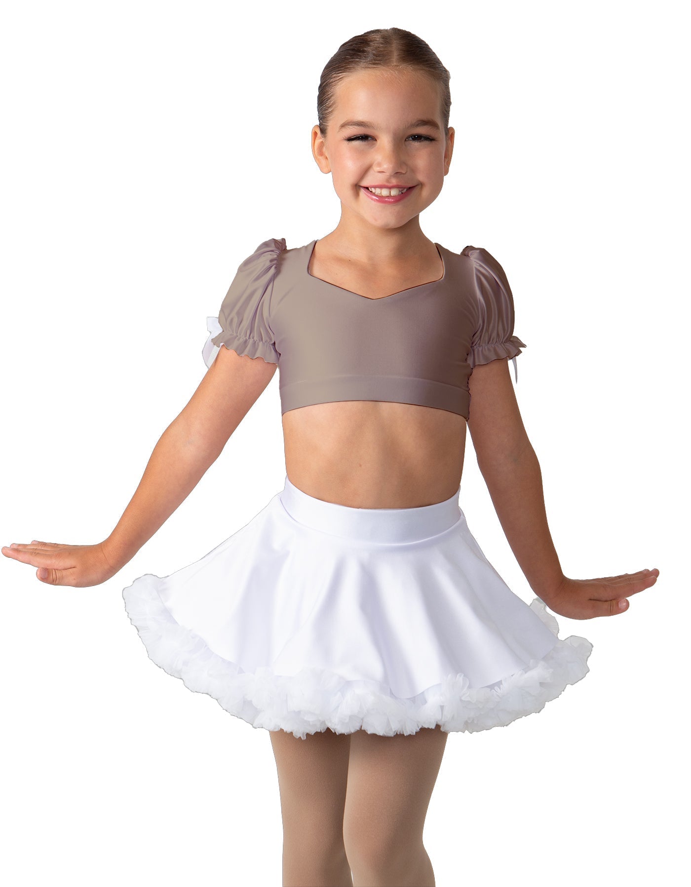 Solid Lycra Sweetheart Puff Sleeve Crop Top with Triangle Back