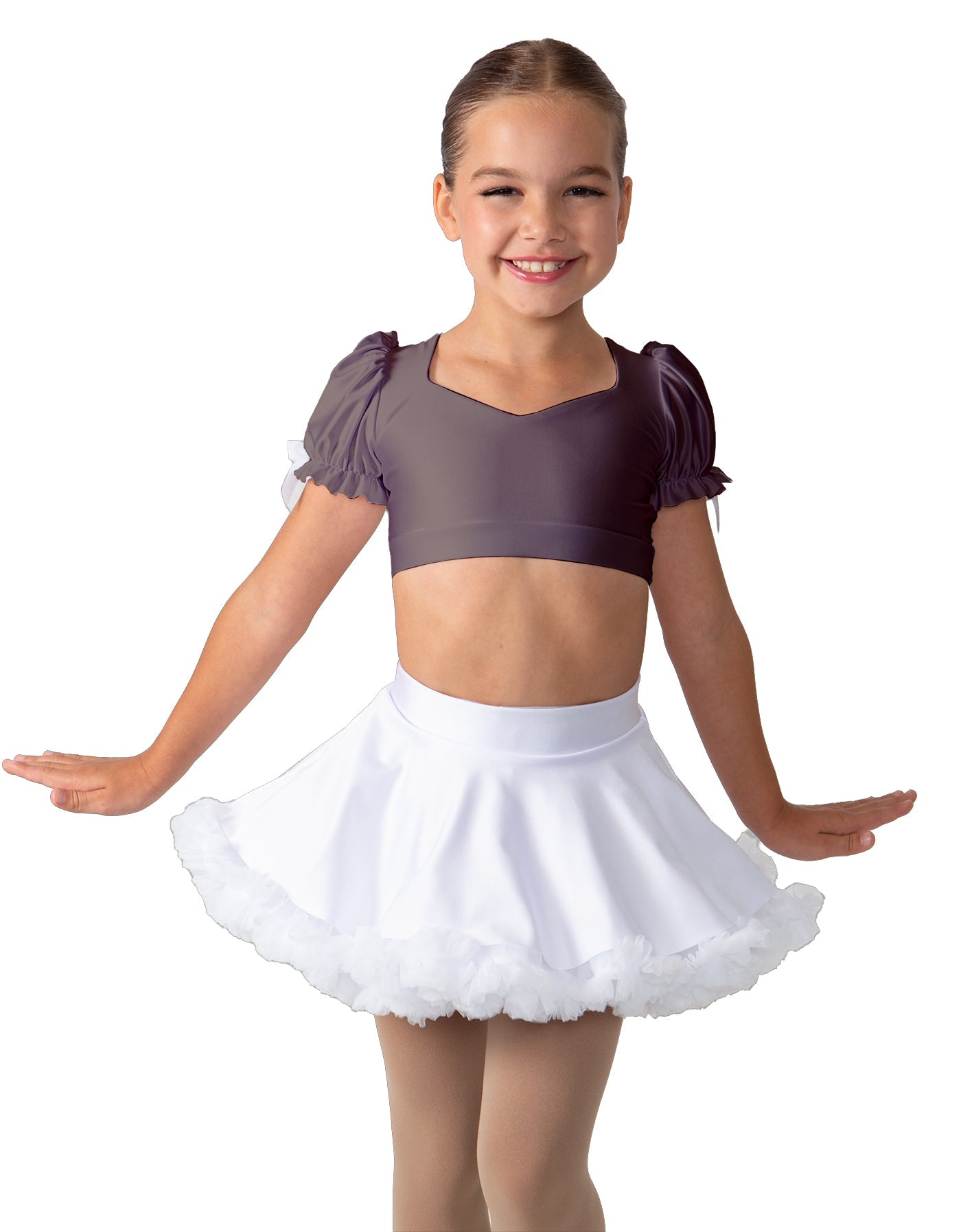 Solid Lycra Sweetheart Puff Sleeve Crop Top with Triangle Back