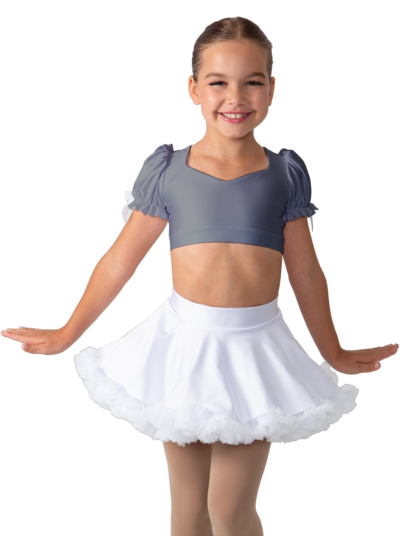 Solid Lycra Sweetheart Puff Sleeve Crop Top with Triangle Back