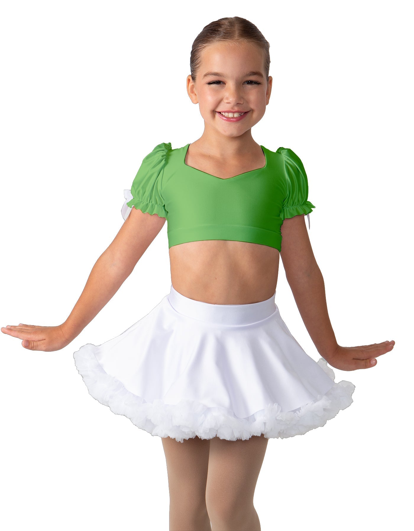 Solid Lycra Sweetheart Puff Sleeve Crop Top with Triangle Back