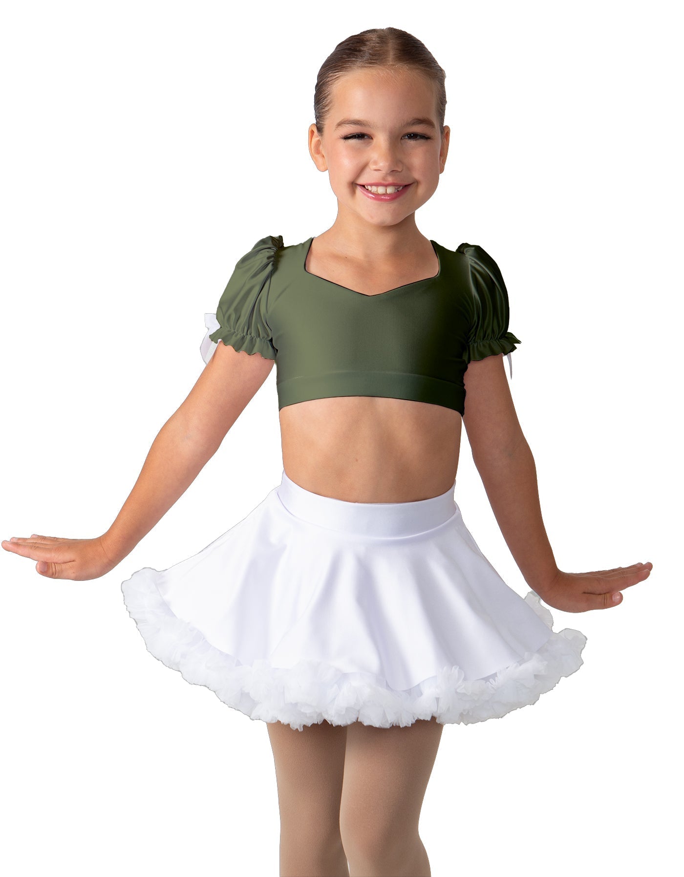 Solid Lycra Sweetheart Puff Sleeve Crop Top with Triangle Back