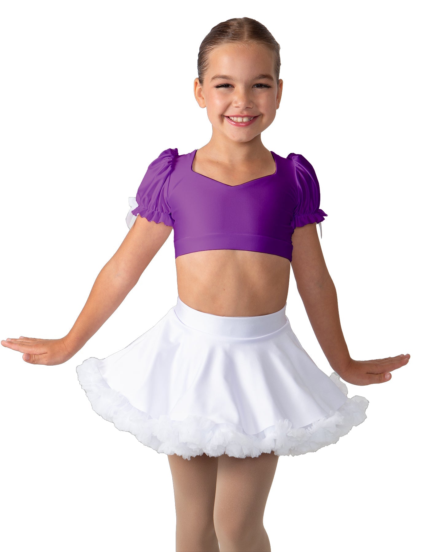 Solid Lycra Sweetheart Puff Sleeve Crop Top with Triangle Back