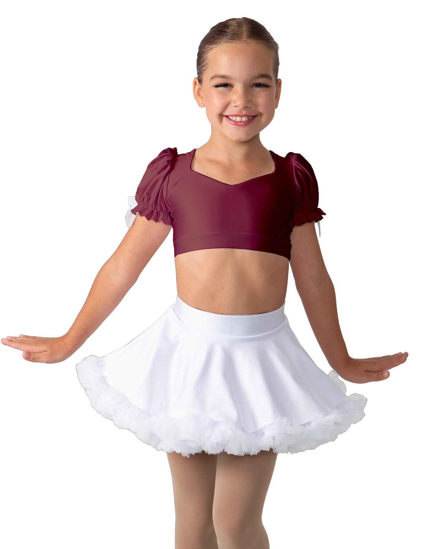 Solid Lycra Sweetheart Puff Sleeve Crop Top with Triangle Back