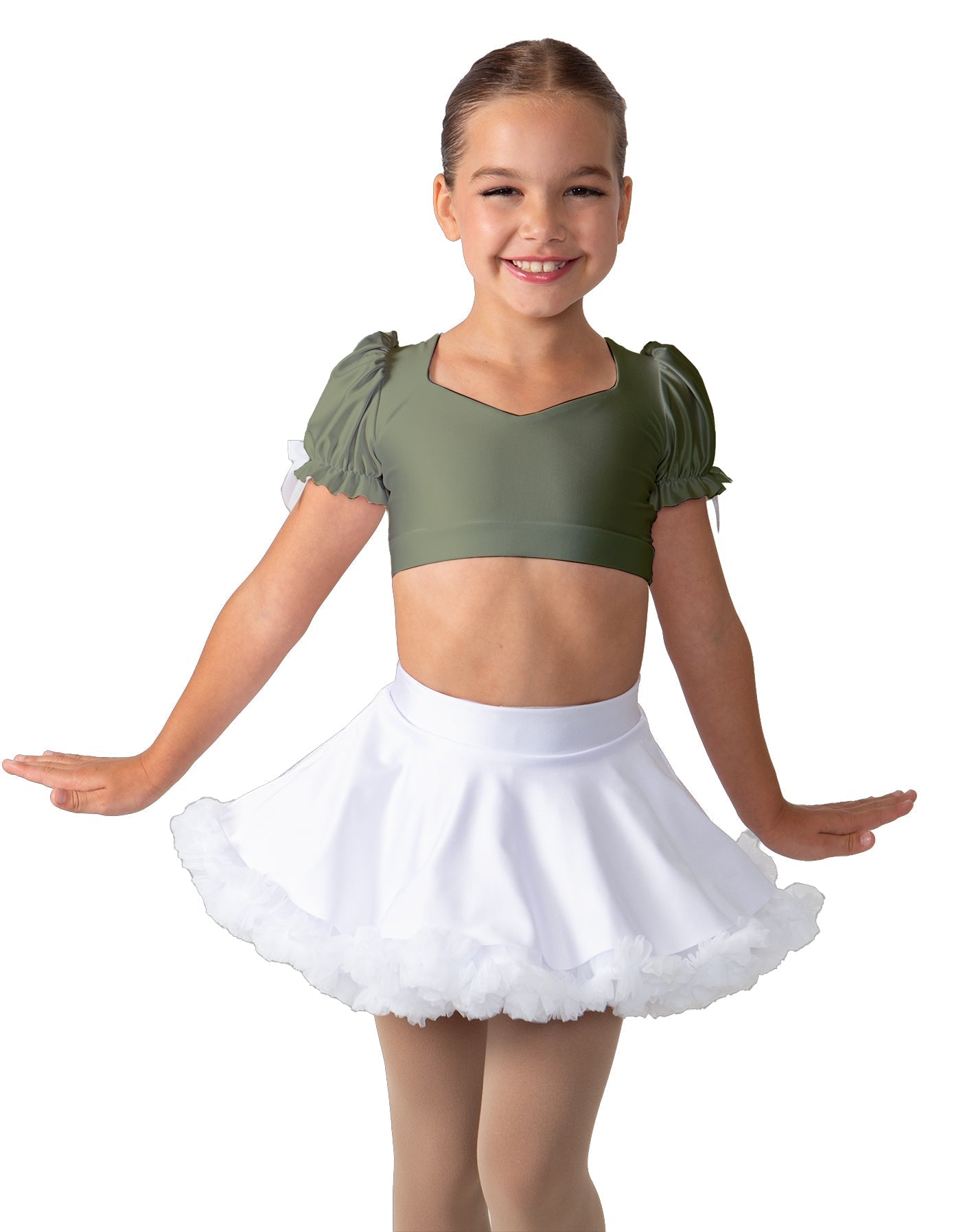 Solid Lycra Sweetheart Puff Sleeve Crop Top with Triangle Back