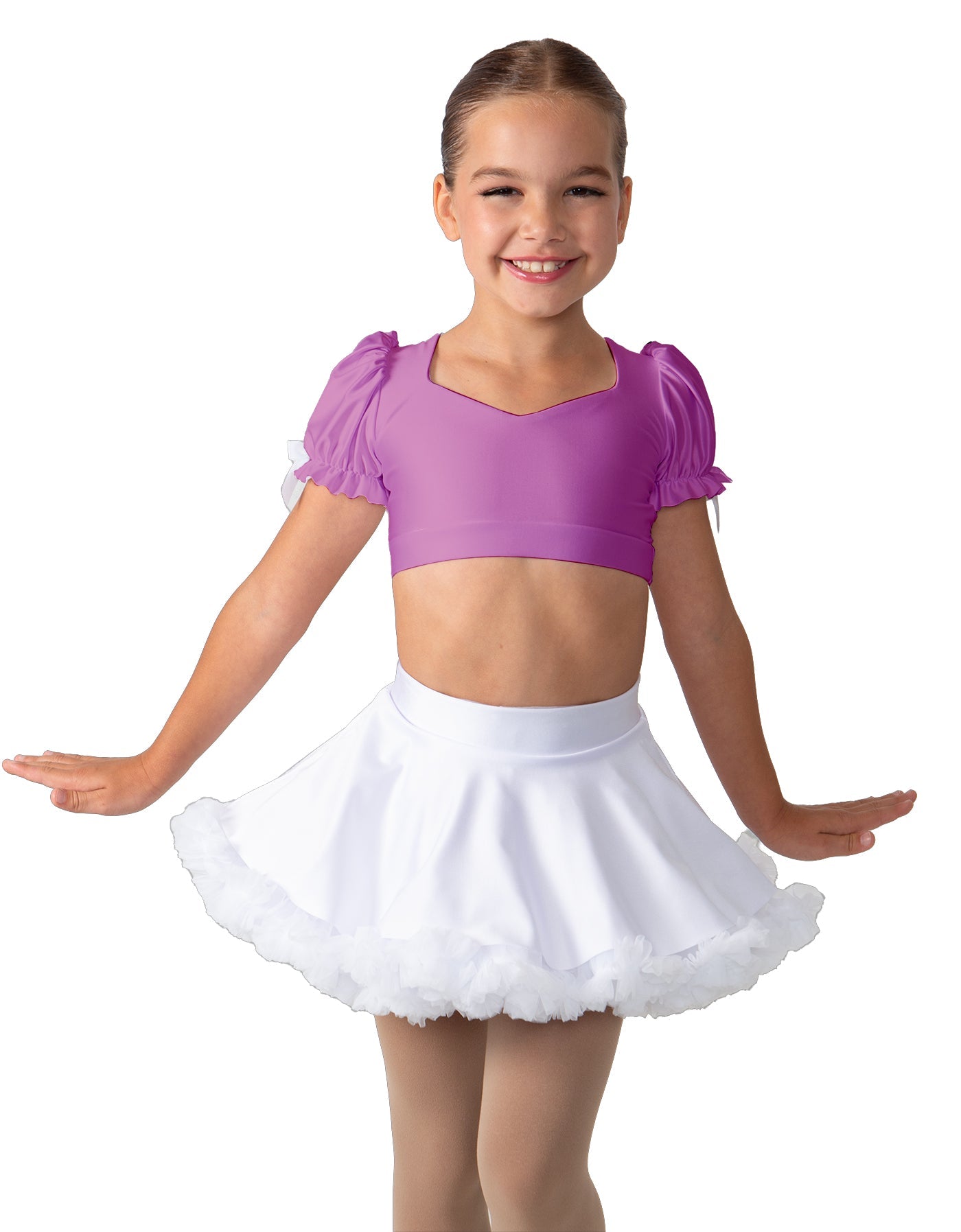 Solid Lycra Sweetheart Puff Sleeve Crop Top with Triangle Back