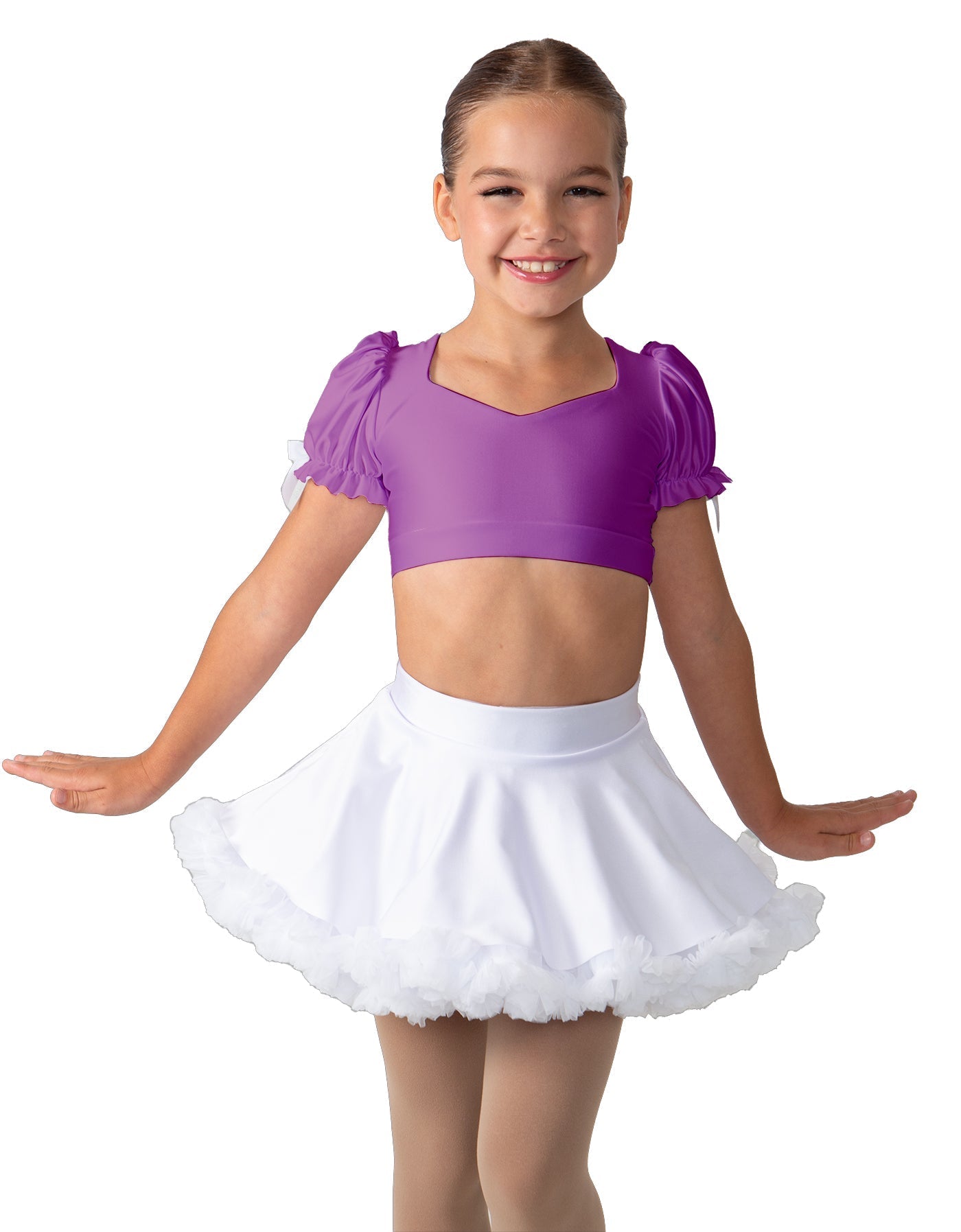 Solid Lycra Sweetheart Puff Sleeve Crop Top with Triangle Back
