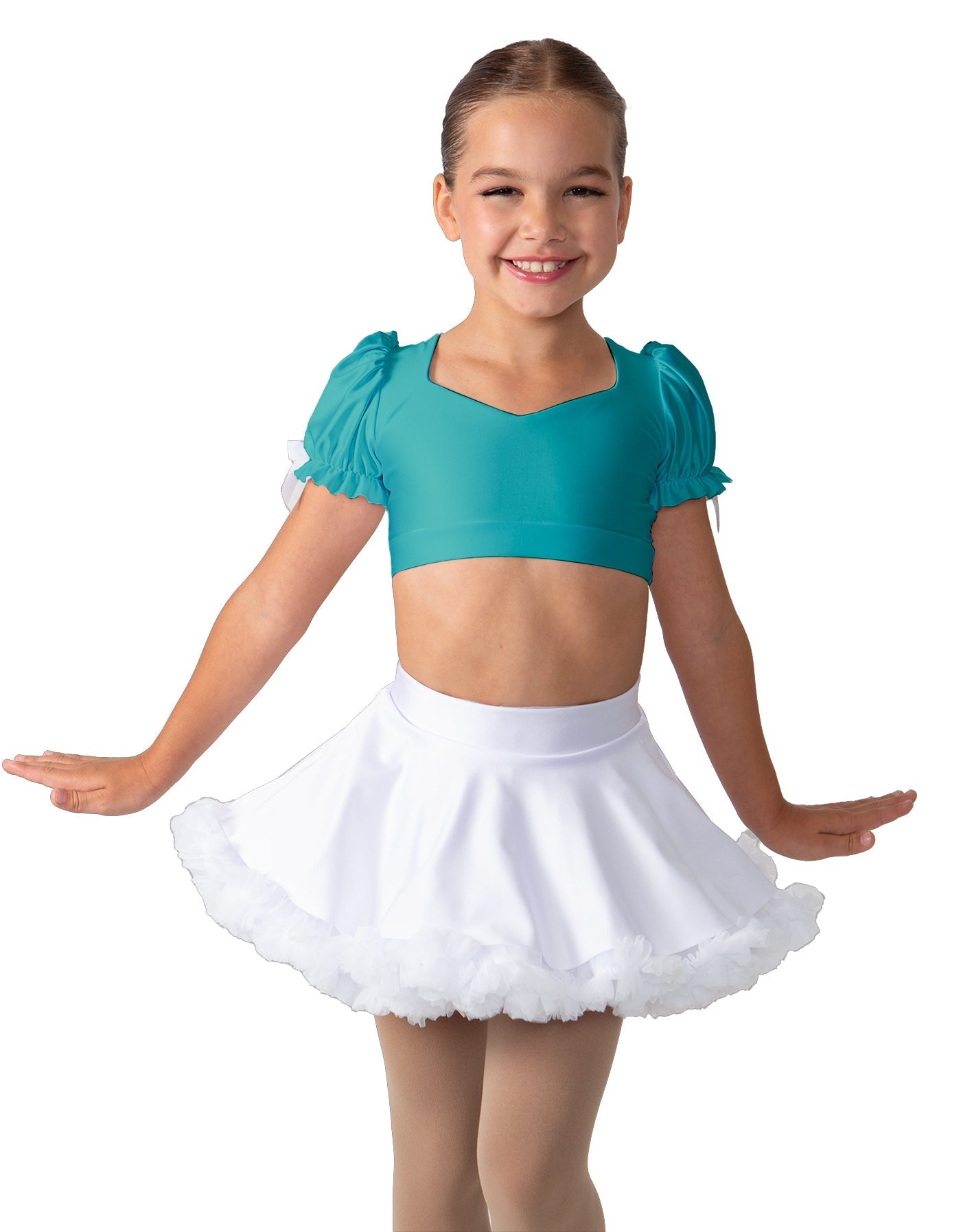 Solid Lycra Sweetheart Puff Sleeve Crop Top with Triangle Back