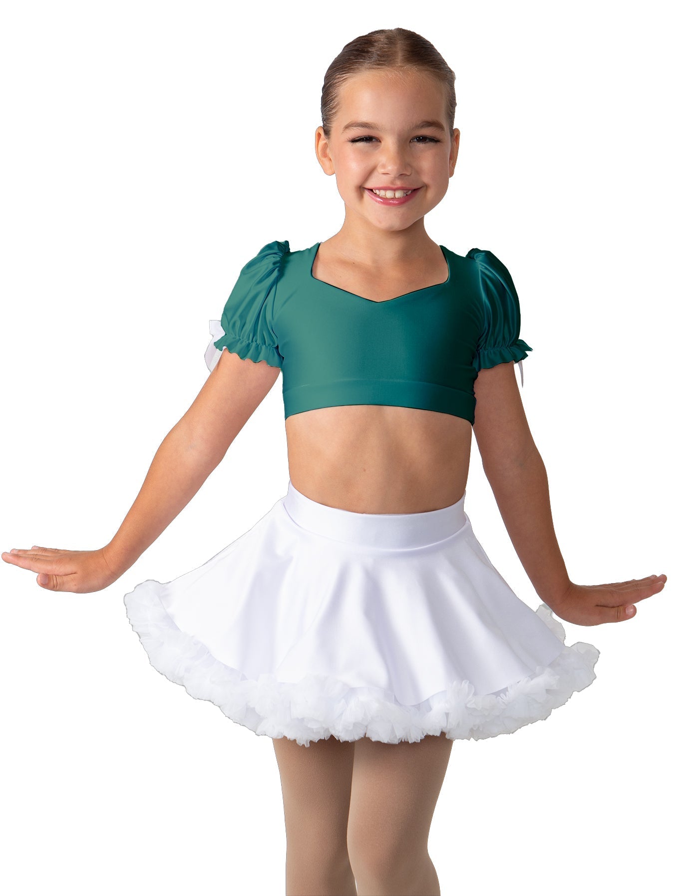 Solid Lycra Sweetheart Puff Sleeve Crop Top with Triangle Back