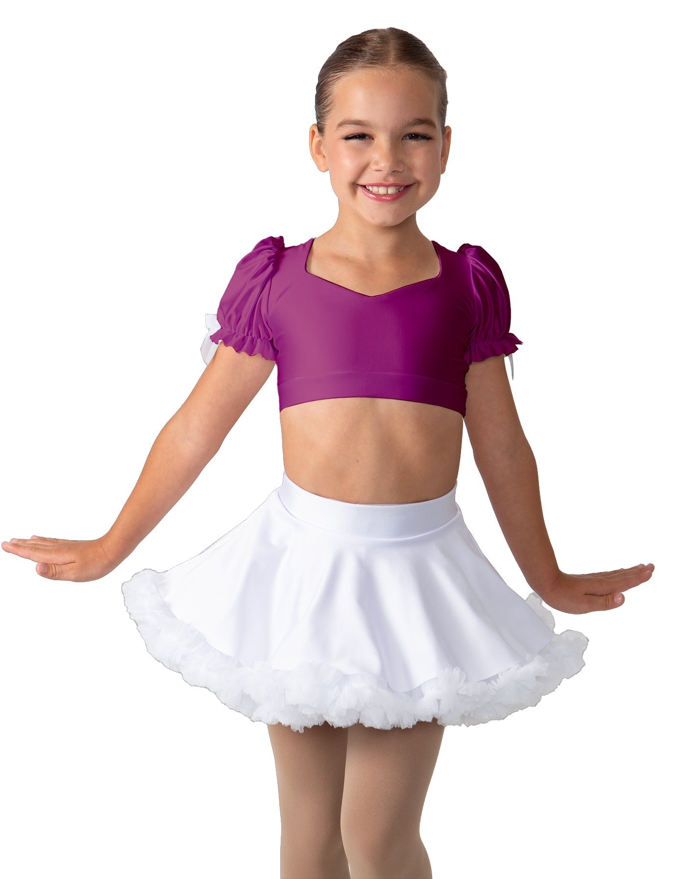 Solid Lycra Sweetheart Puff Sleeve Crop Top with Triangle Back