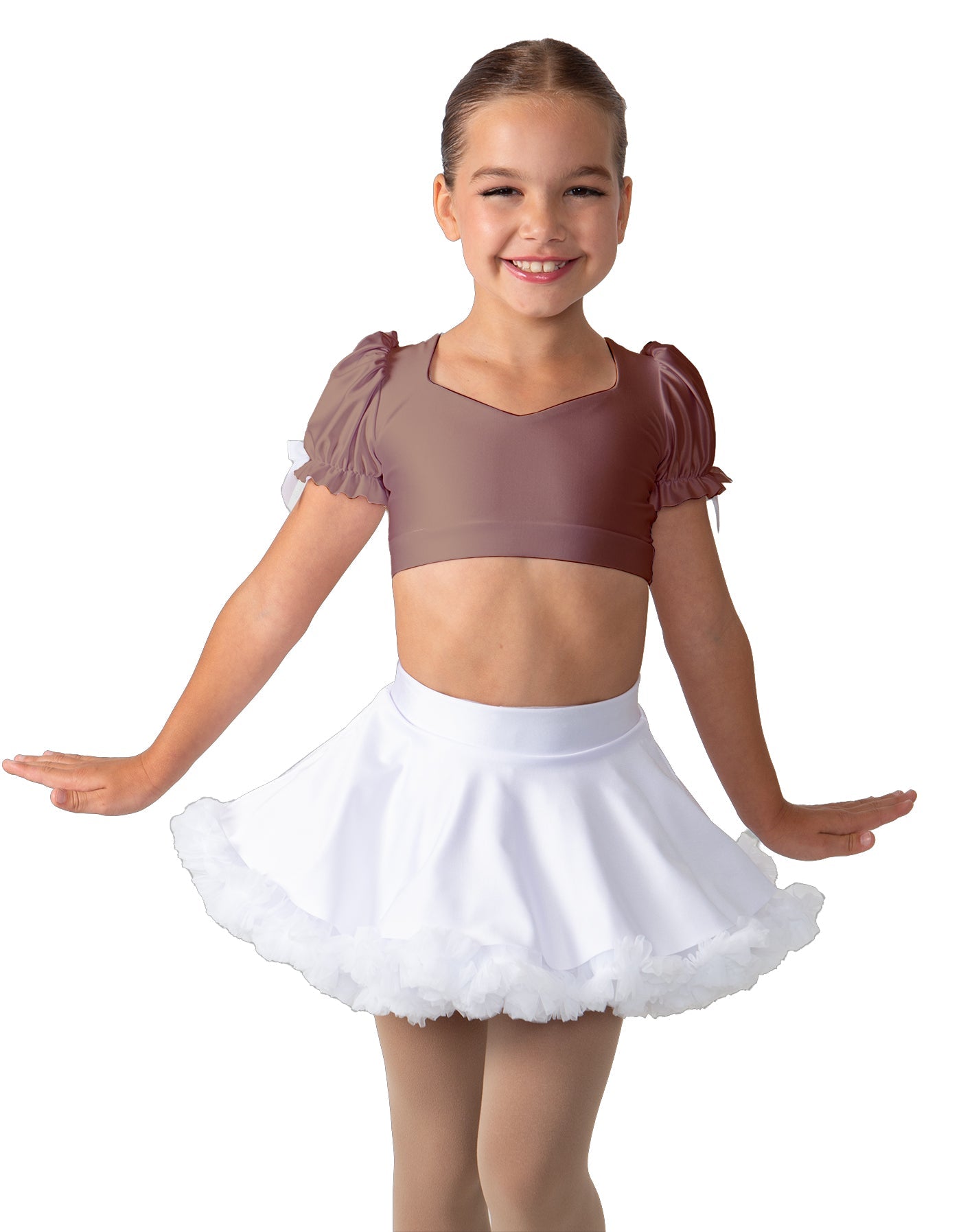 Solid Lycra Sweetheart Puff Sleeve Crop Top with Triangle Back