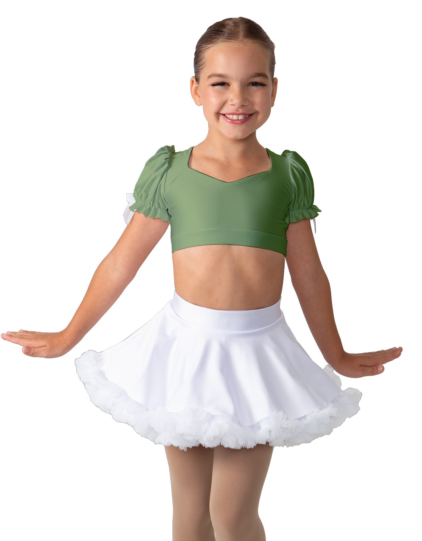 Solid Lycra Sweetheart Puff Sleeve Crop Top with Triangle Back