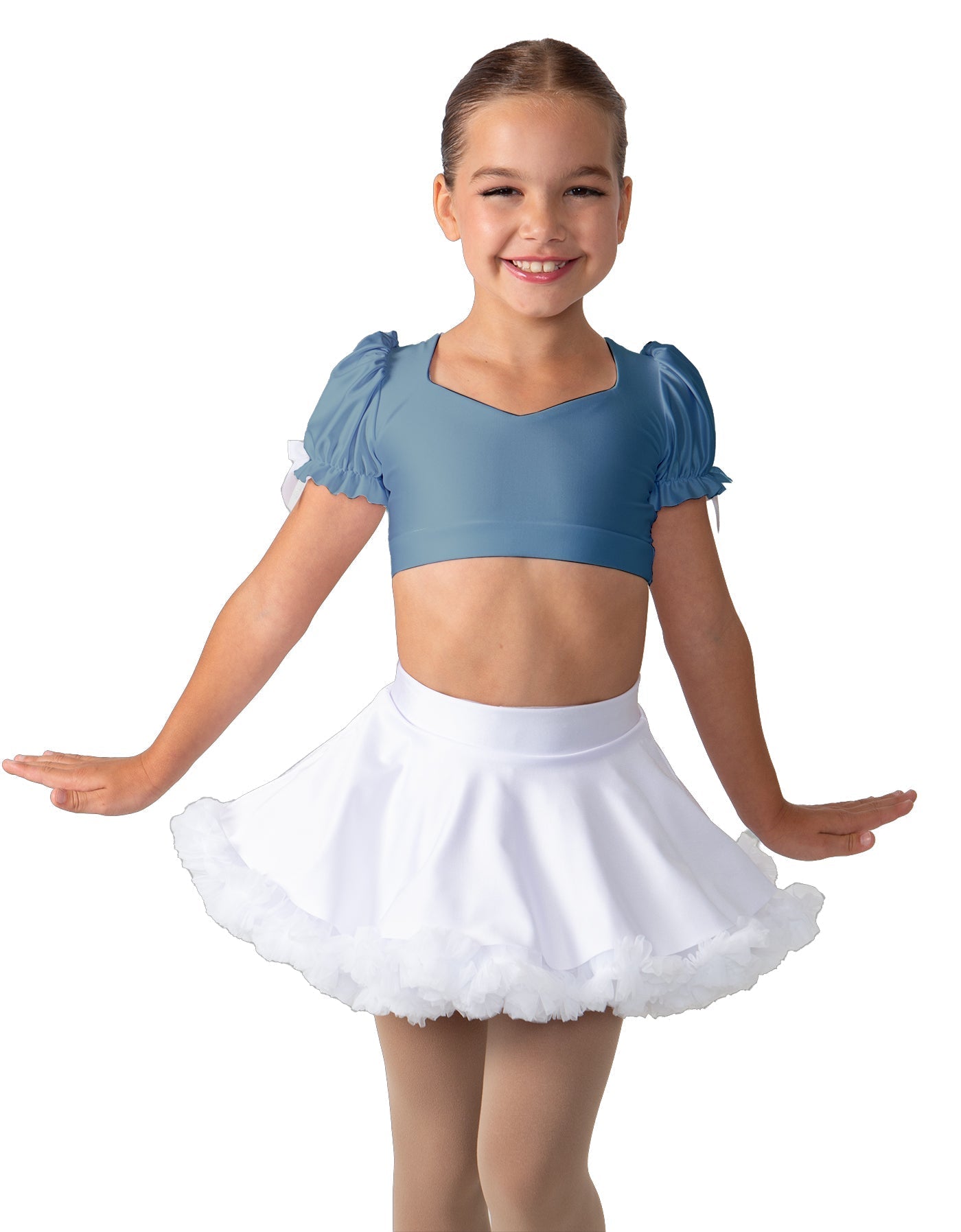 Solid Lycra Sweetheart Puff Sleeve Crop Top with Triangle Back
