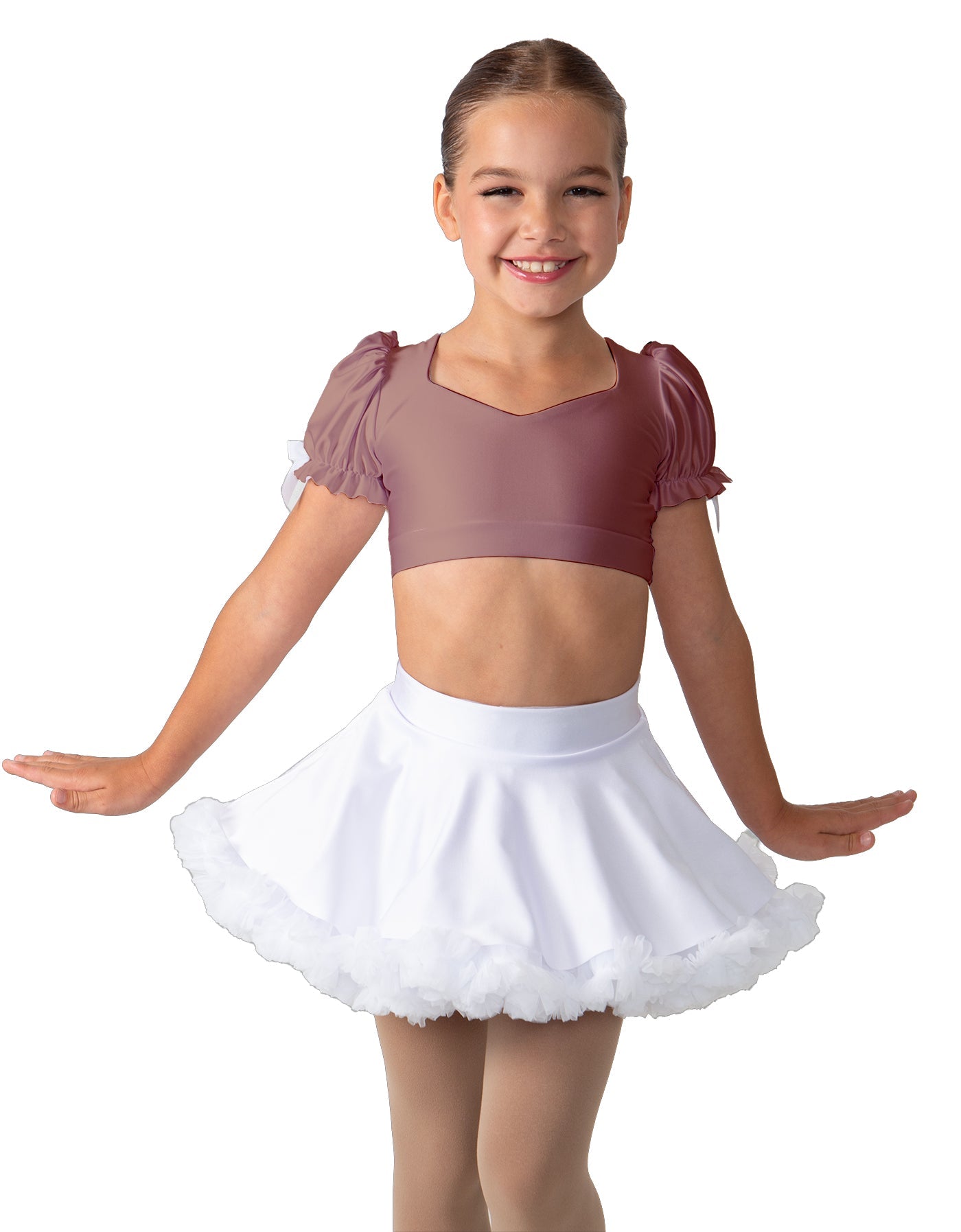 Solid Lycra Sweetheart Puff Sleeve Crop Top with Triangle Back