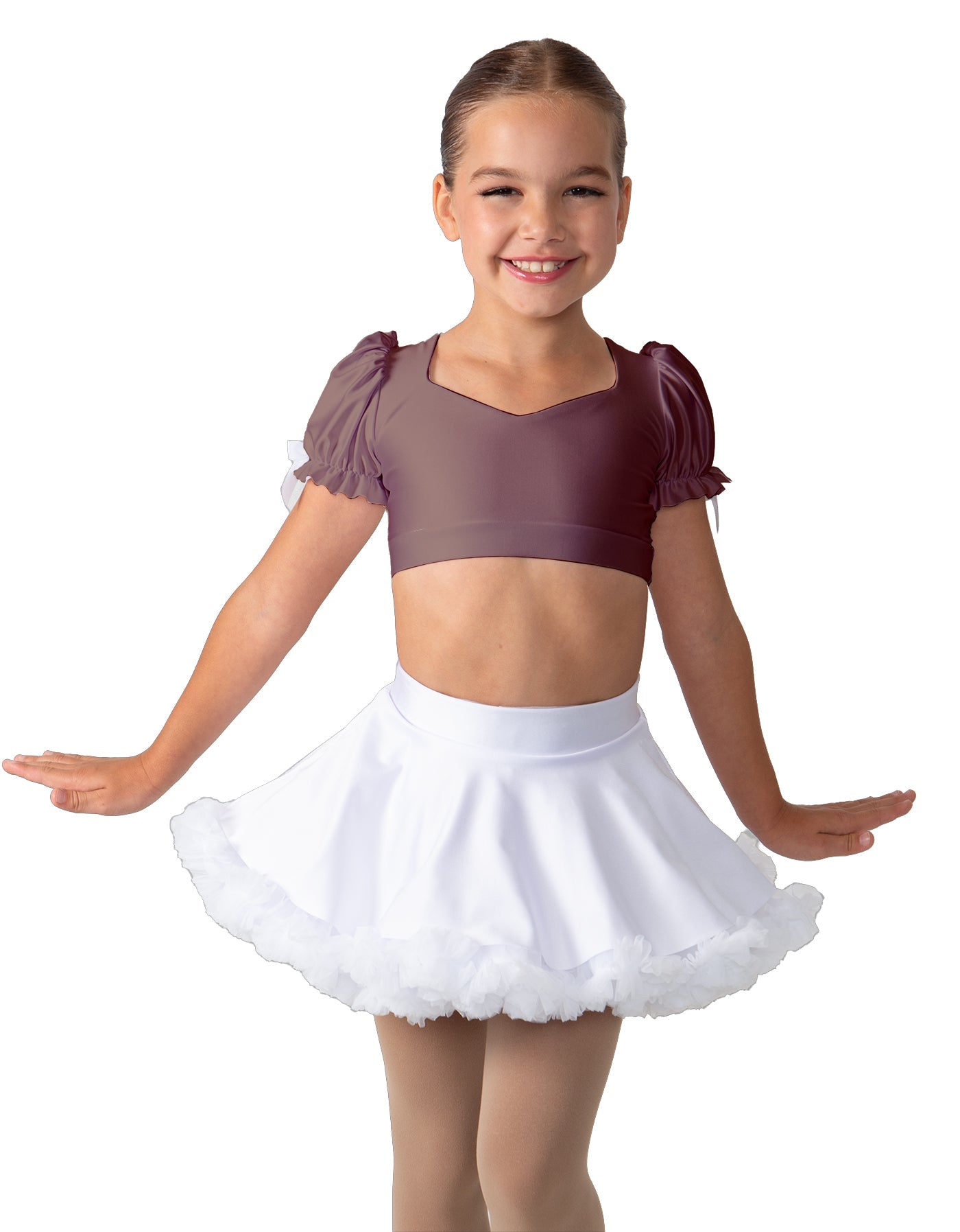 Solid Lycra Sweetheart Puff Sleeve Crop Top with Triangle Back