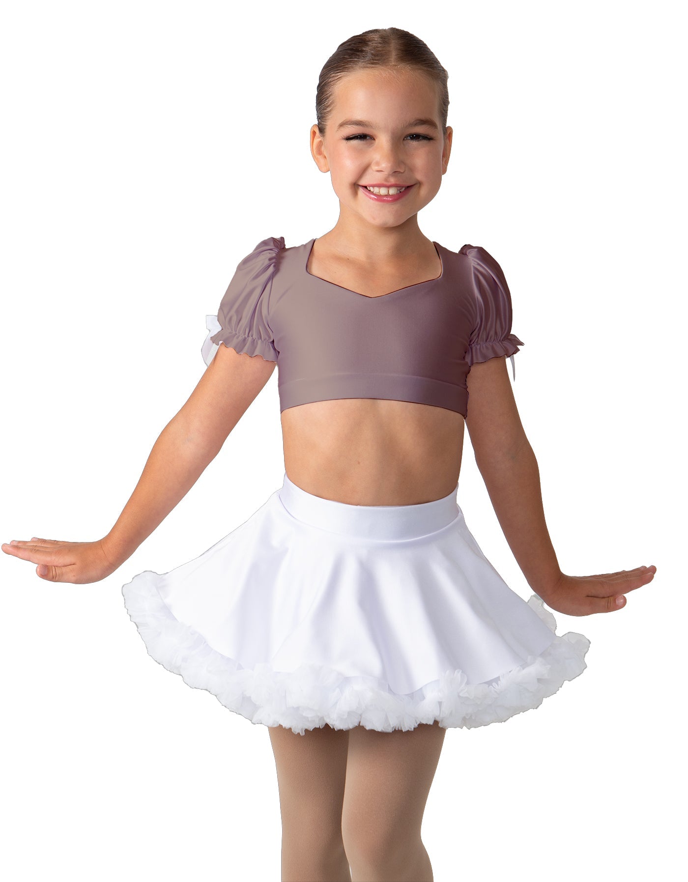Solid Lycra Sweetheart Puff Sleeve Crop Top with Triangle Back