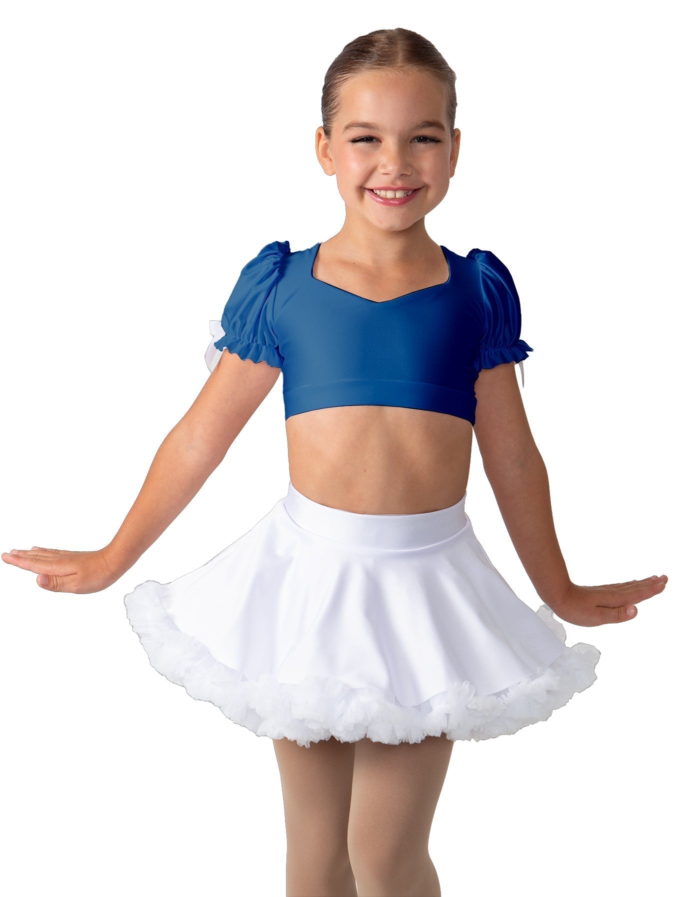 Solid Lycra Sweetheart Puff Sleeve Crop Top with Triangle Back