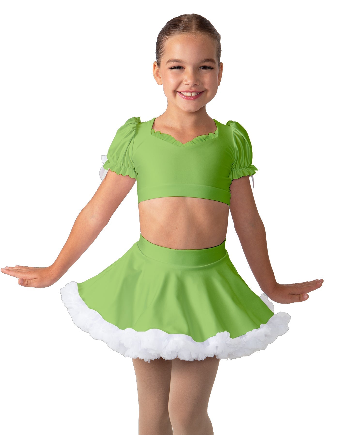 Solid Lycra Sweetheart Puff Sleeve Crop Top with Triangle Back and Ruffles