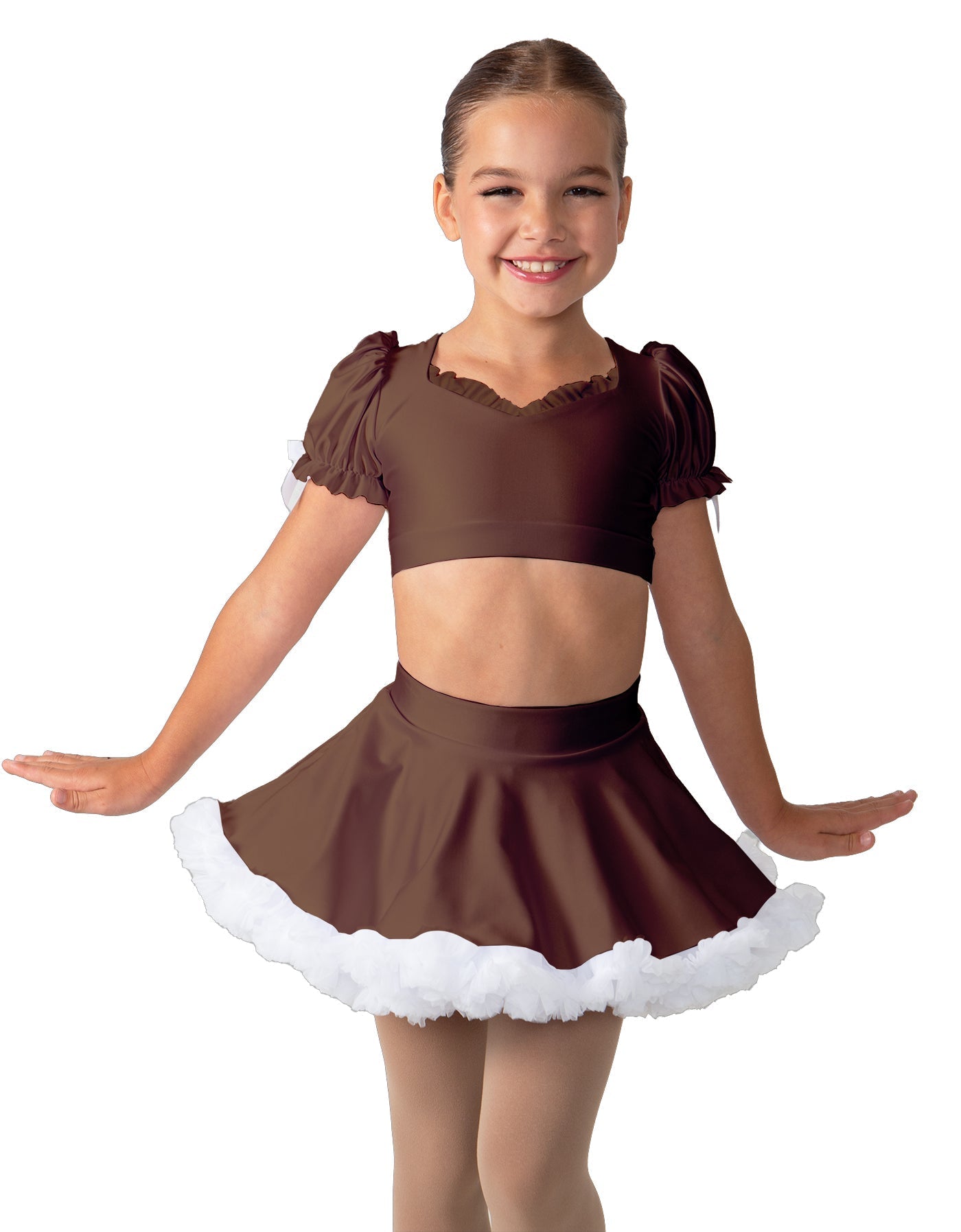 Solid Lycra Sweetheart Puff Sleeve Crop Top with Triangle Back and Ruffles
