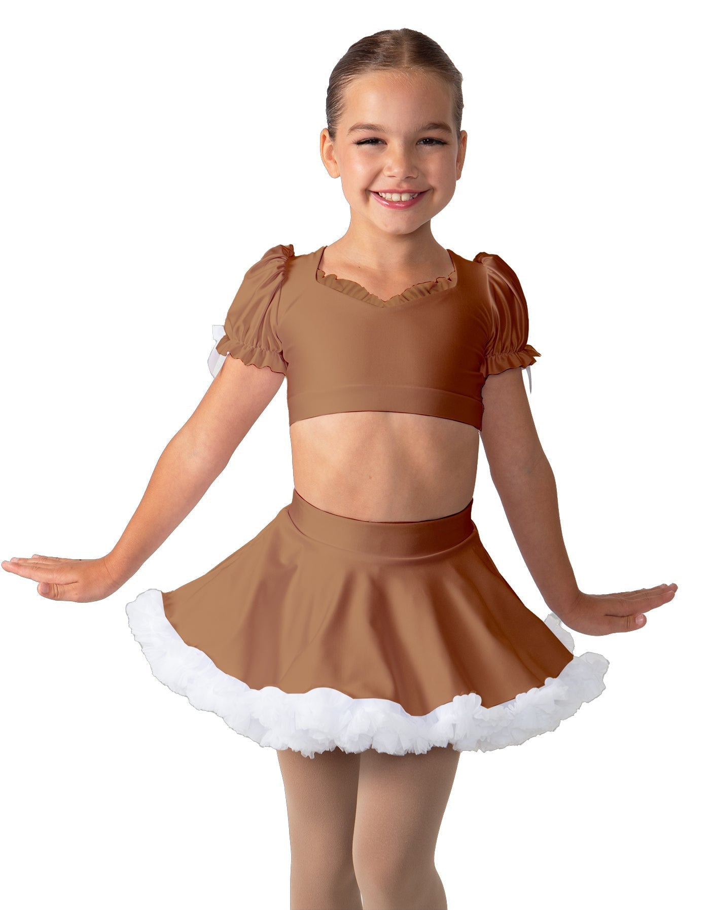 Solid Lycra Sweetheart Puff Sleeve Crop Top with Triangle Back and Ruffles