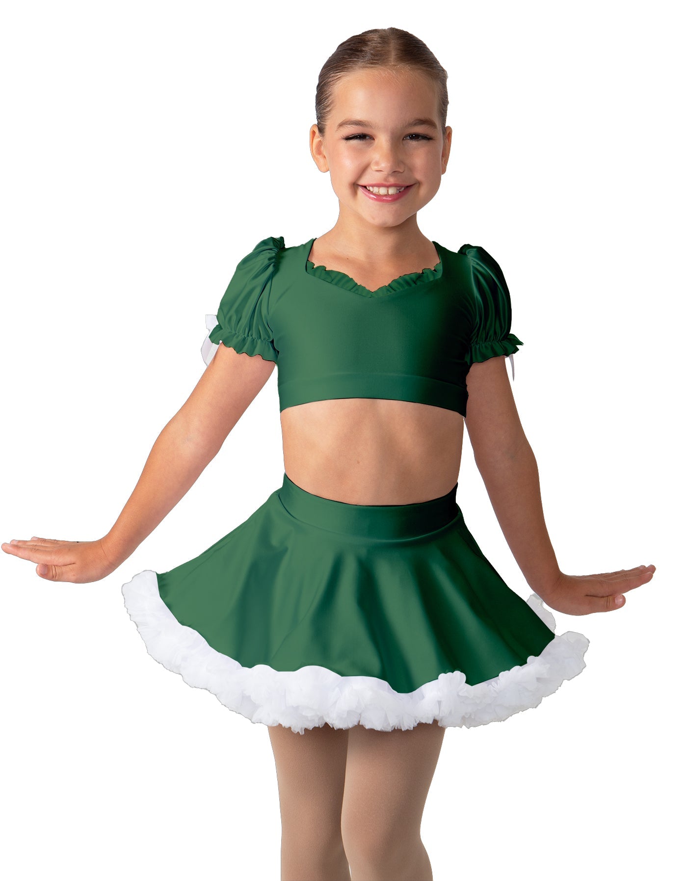 Solid Lycra Sweetheart Puff Sleeve Crop Top with Triangle Back and Ruffles