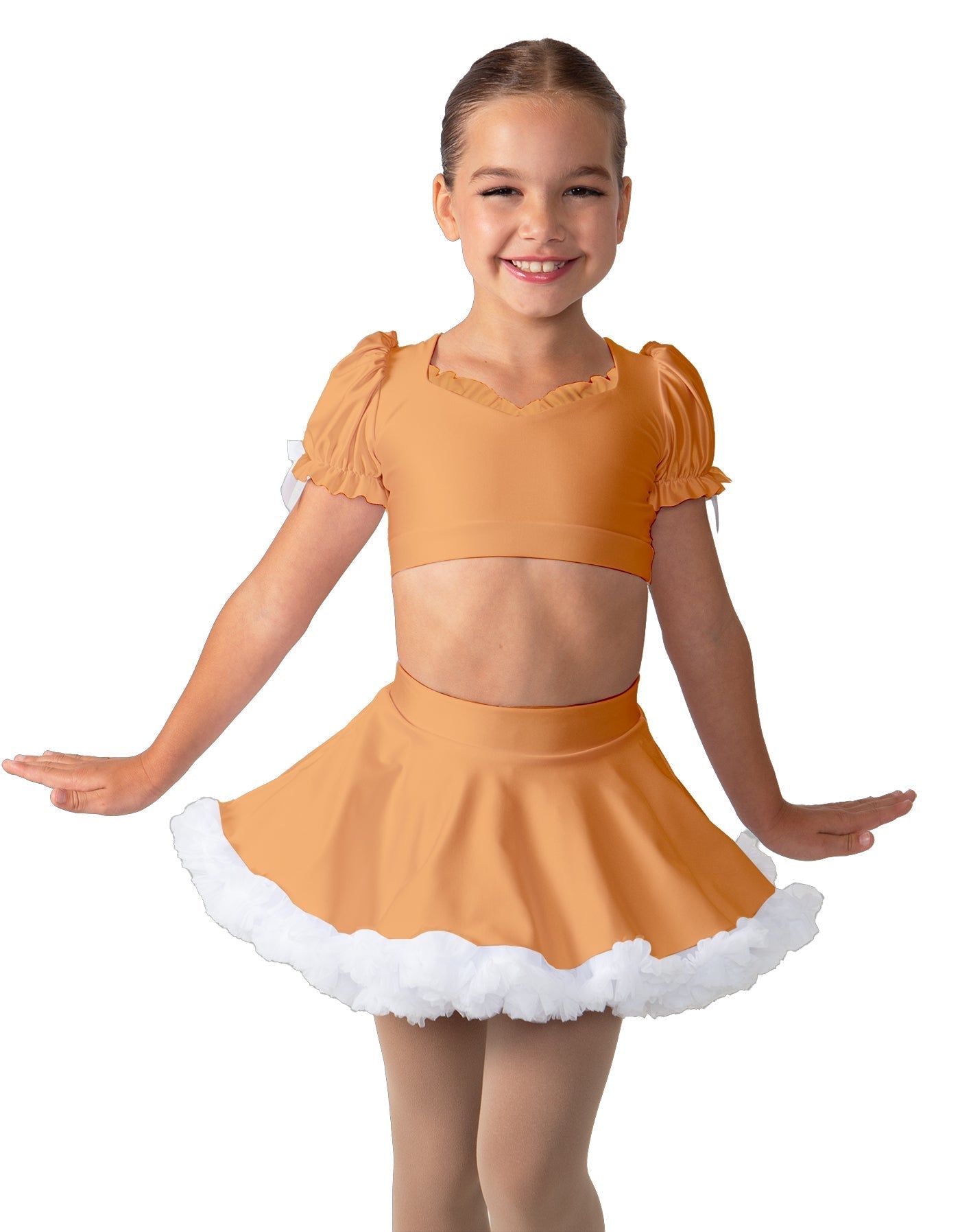 Solid Lycra Sweetheart Puff Sleeve Crop Top with Triangle Back and Ruffles