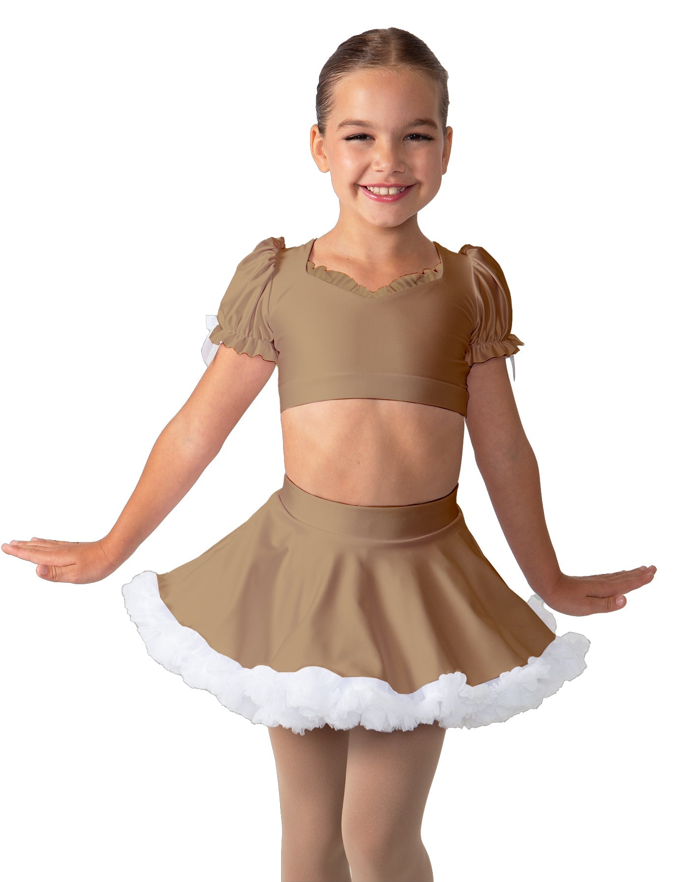 Solid Lycra Sweetheart Puff Sleeve Crop Top with Triangle Back and Ruffles