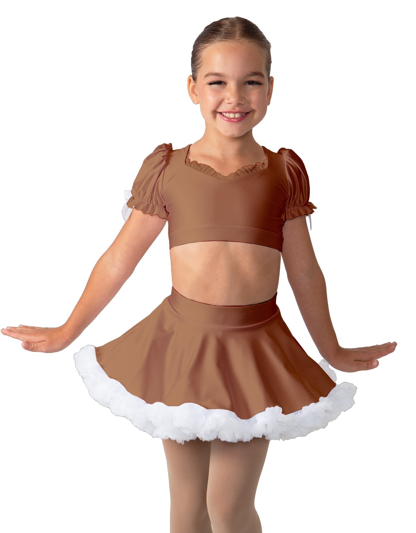 Solid Lycra Sweetheart Puff Sleeve Crop Top with Triangle Back and Ruffles