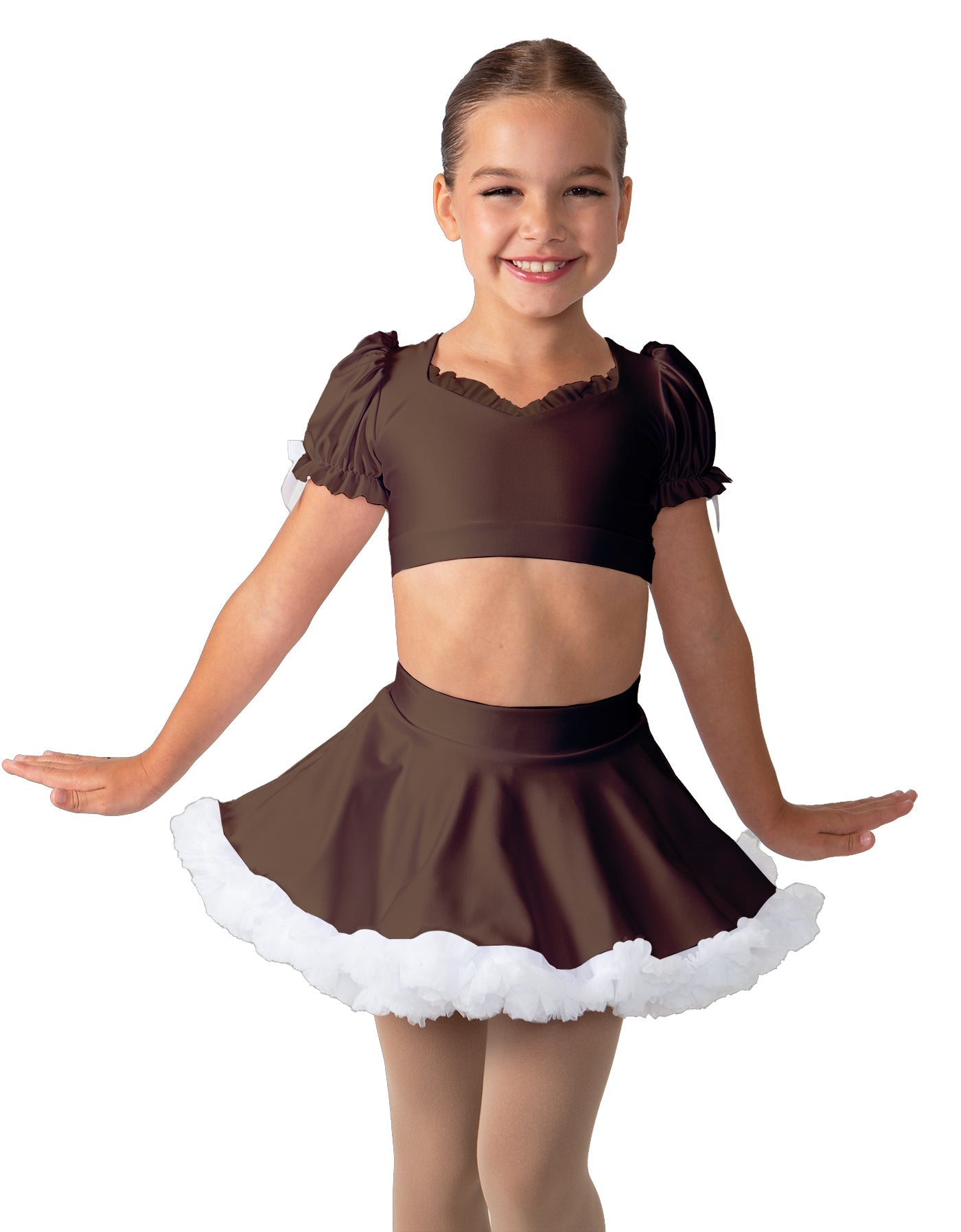 Solid Lycra Sweetheart Puff Sleeve Crop Top with Triangle Back and Ruffles