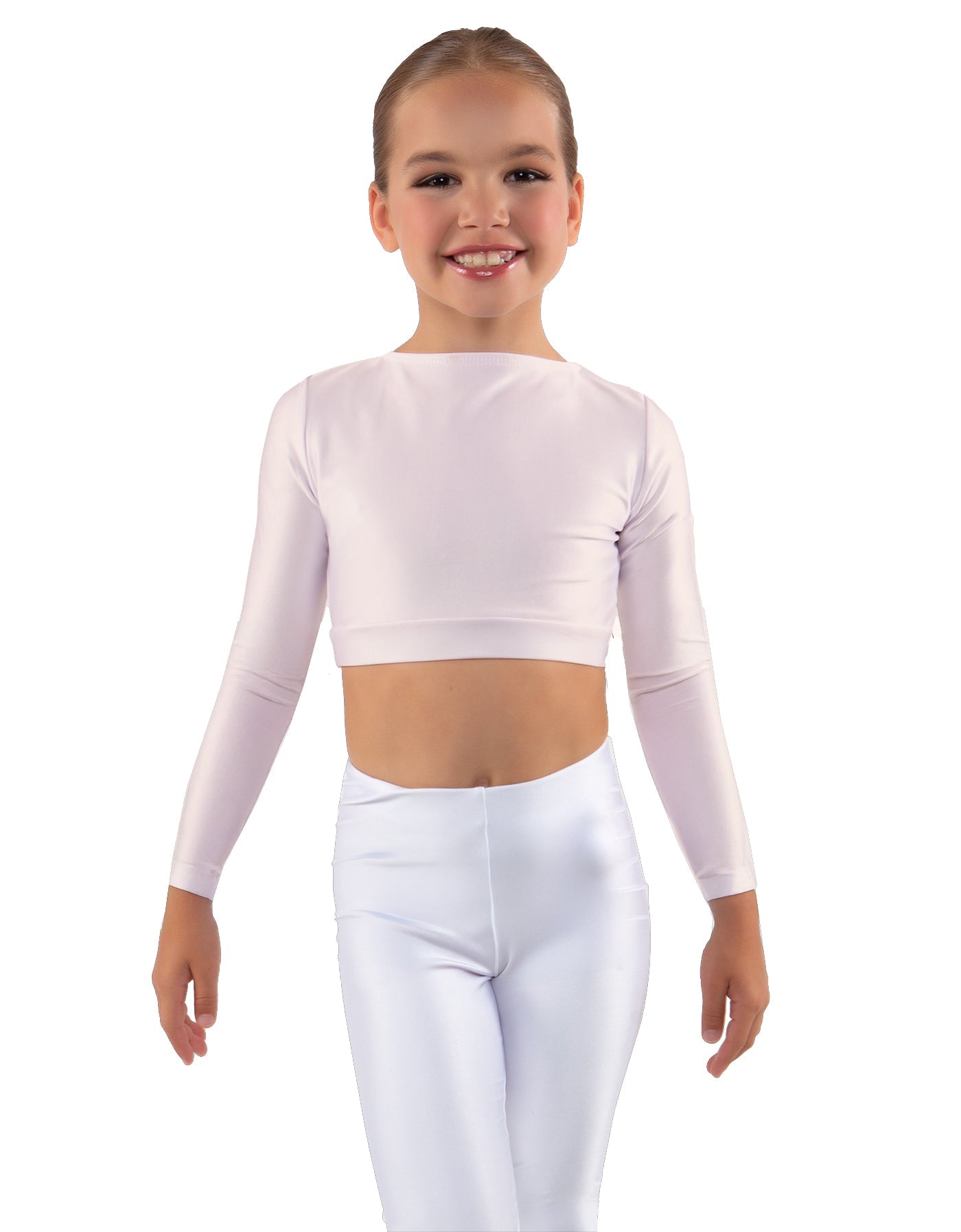 Solid Lycra LS Crew Neck Crop Top