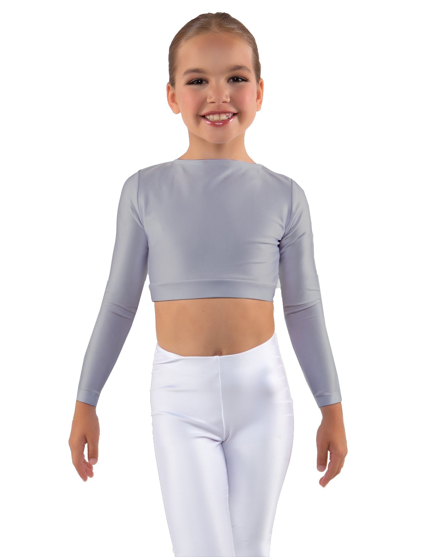 Solid Lycra LS Crew Neck Crop Top