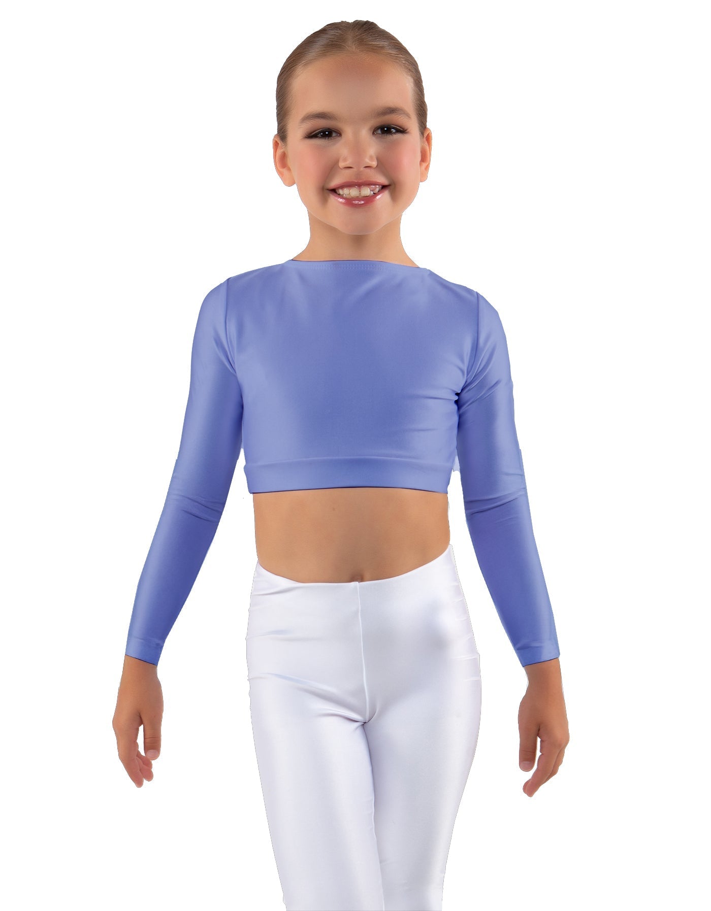 Solid Lycra LS Crew Neck Crop Top