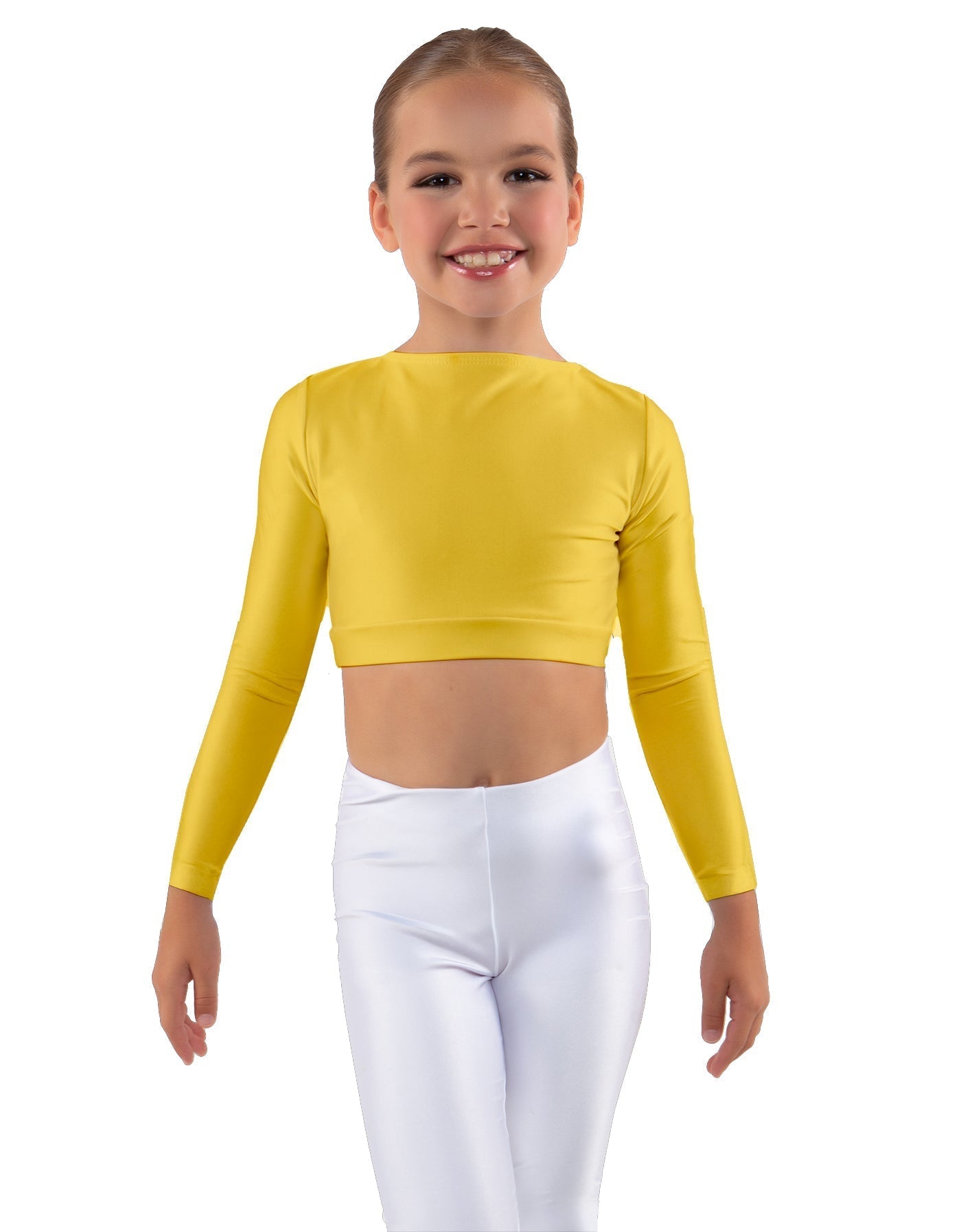 Solid Lycra LS Crew Neck Crop Top