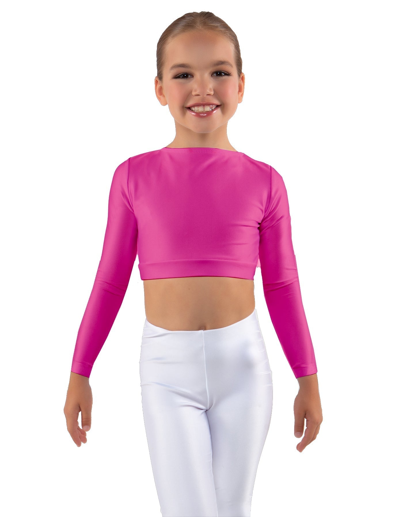 Solid Lycra LS Crew Neck Crop Top