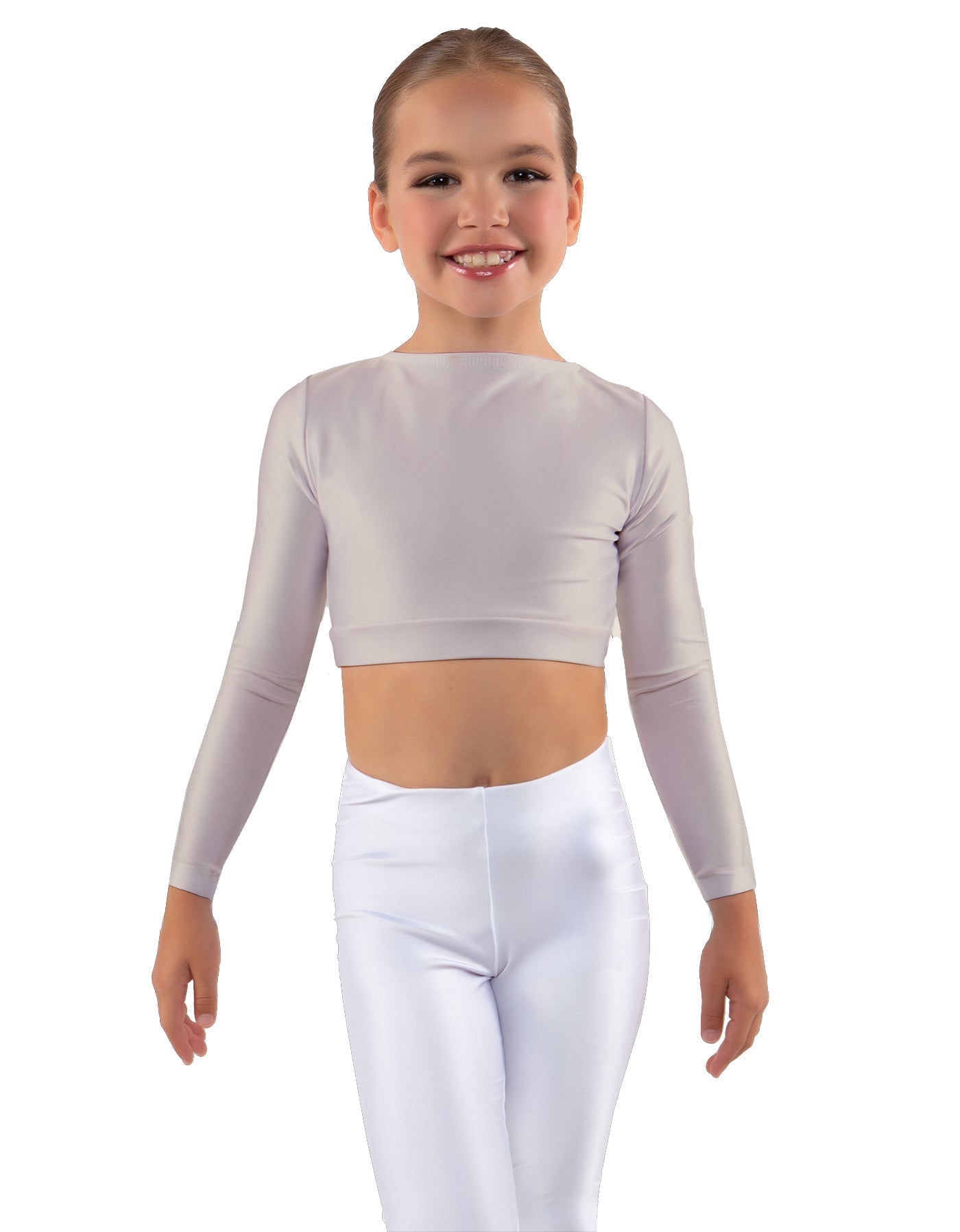 Solid Lycra LS Crew Neck Crop Top