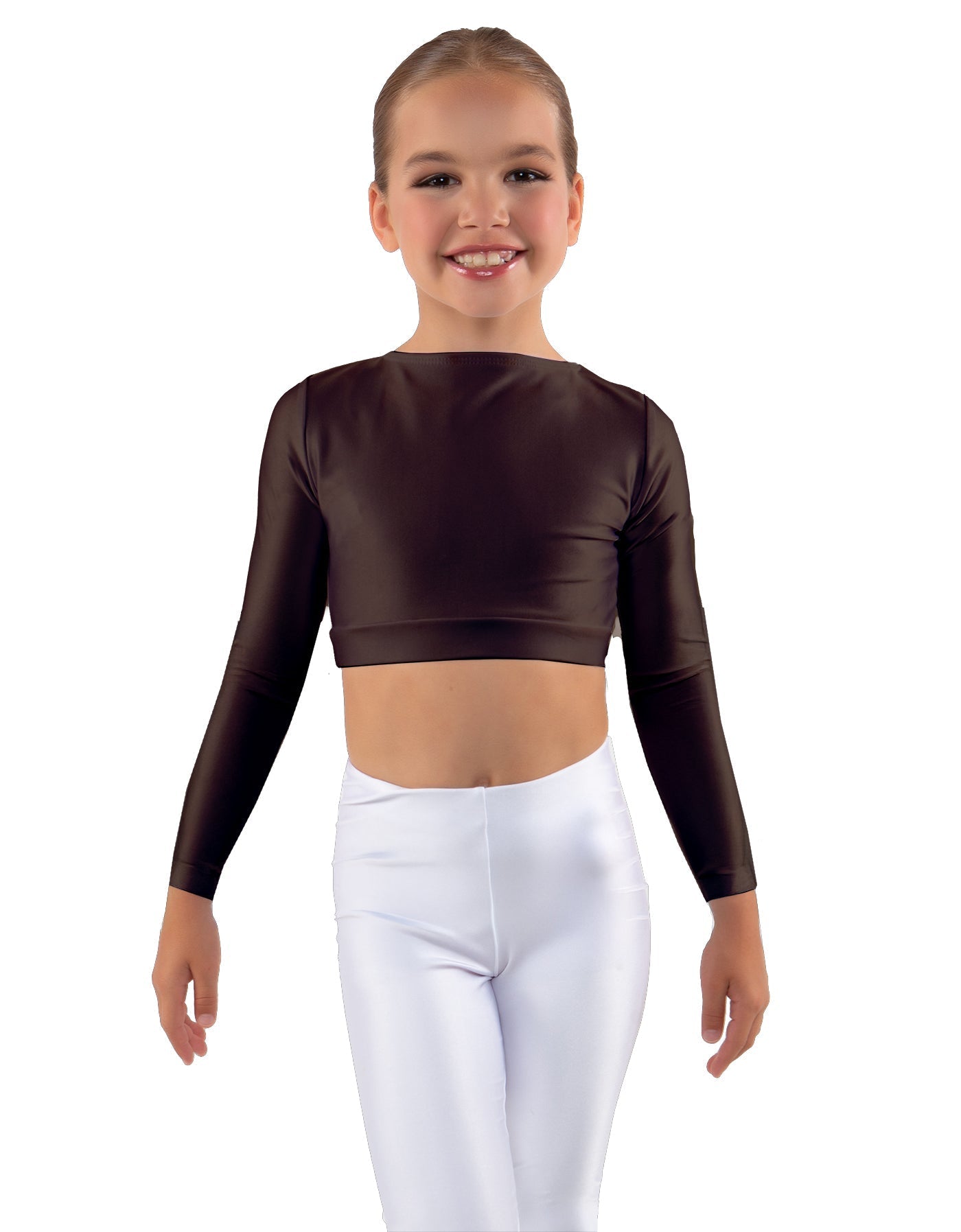 Solid Lycra LS Crew Neck Crop Top