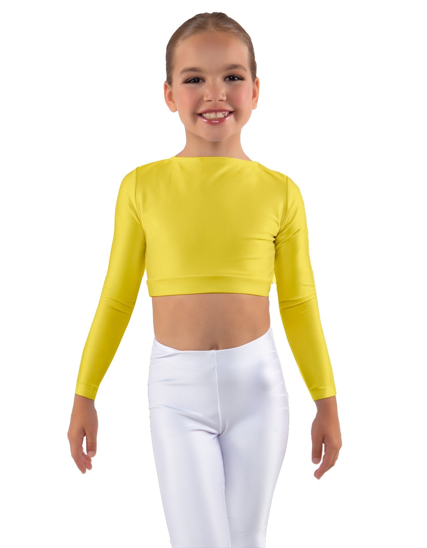 Solid Lycra LS Crew Neck Crop Top