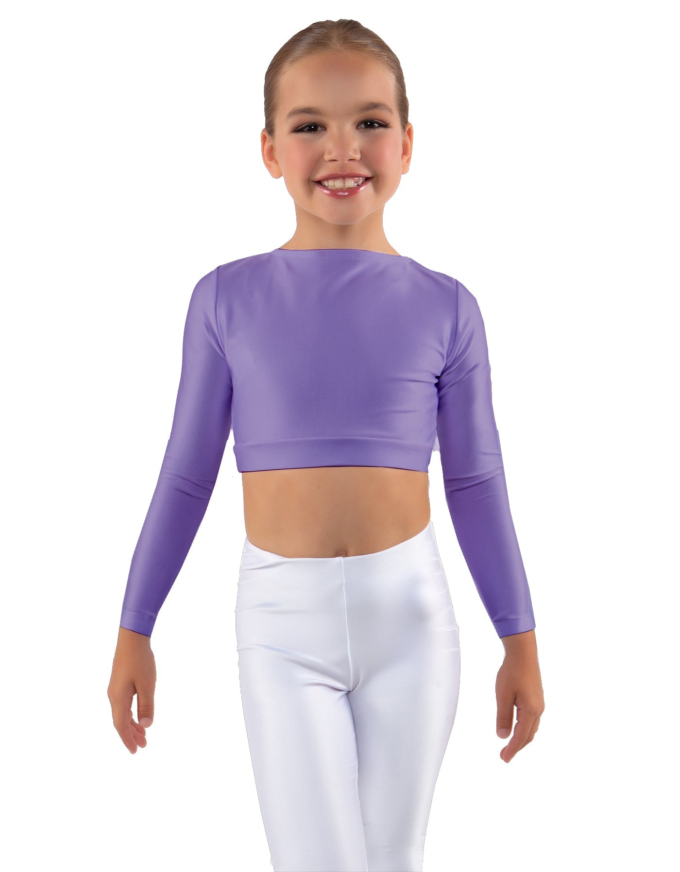 Solid Lycra LS Crew Neck Crop Top