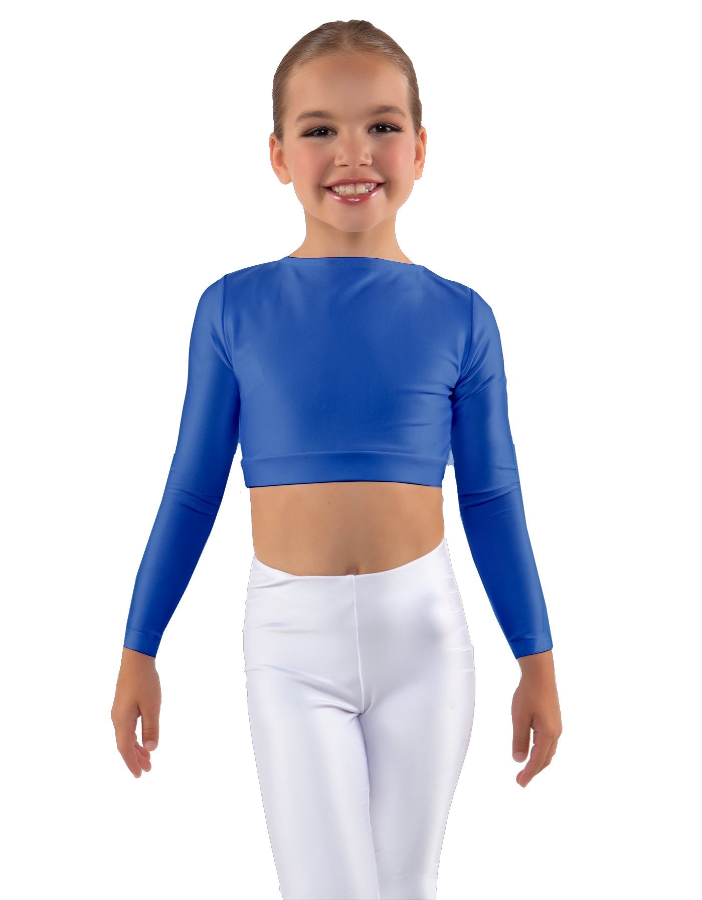 Solid Lycra LS Crew Neck Crop Top