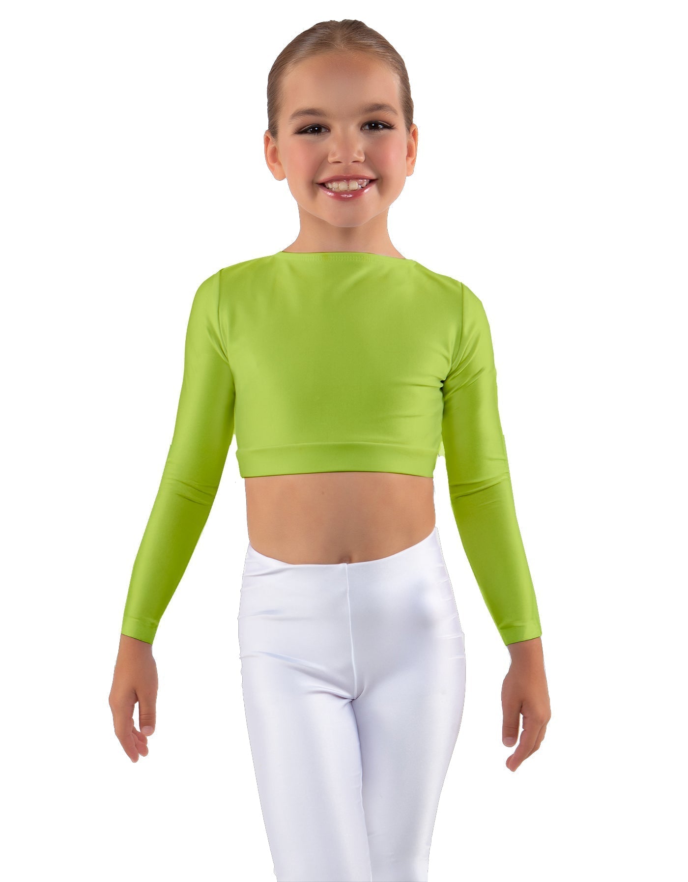 Solid Lycra LS Crew Neck Crop Top