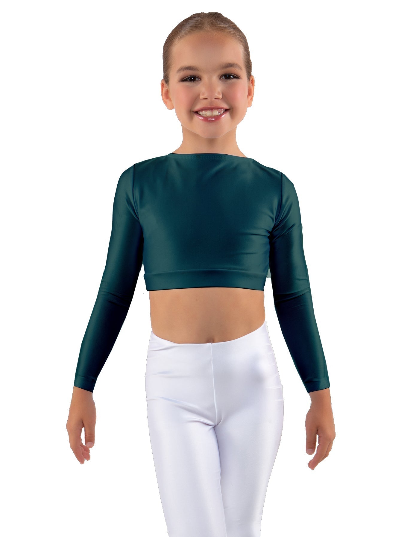 Solid Lycra LS Crew Neck Crop Top