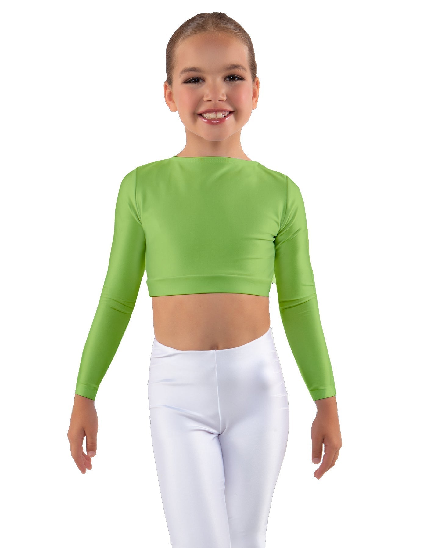 Solid Lycra LS Crew Neck Crop Top