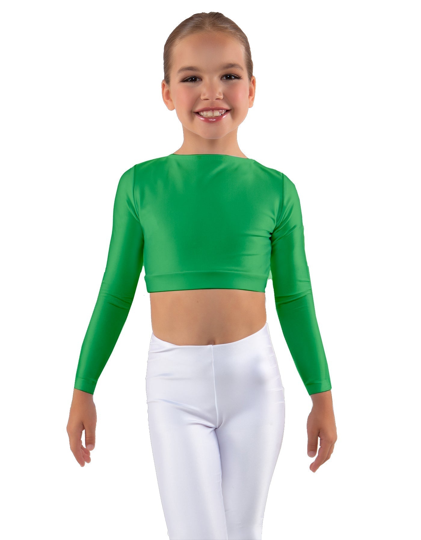 Solid Lycra LS Crew Neck Crop Top