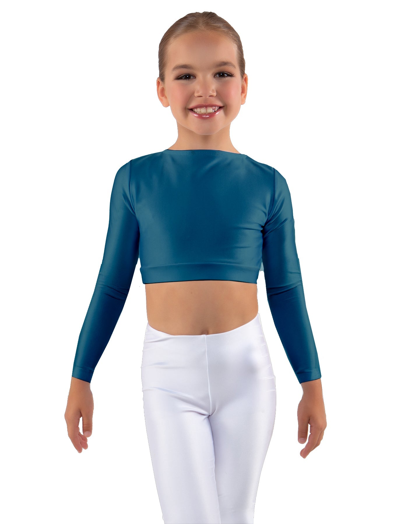 Solid Lycra LS Crew Neck Crop Top