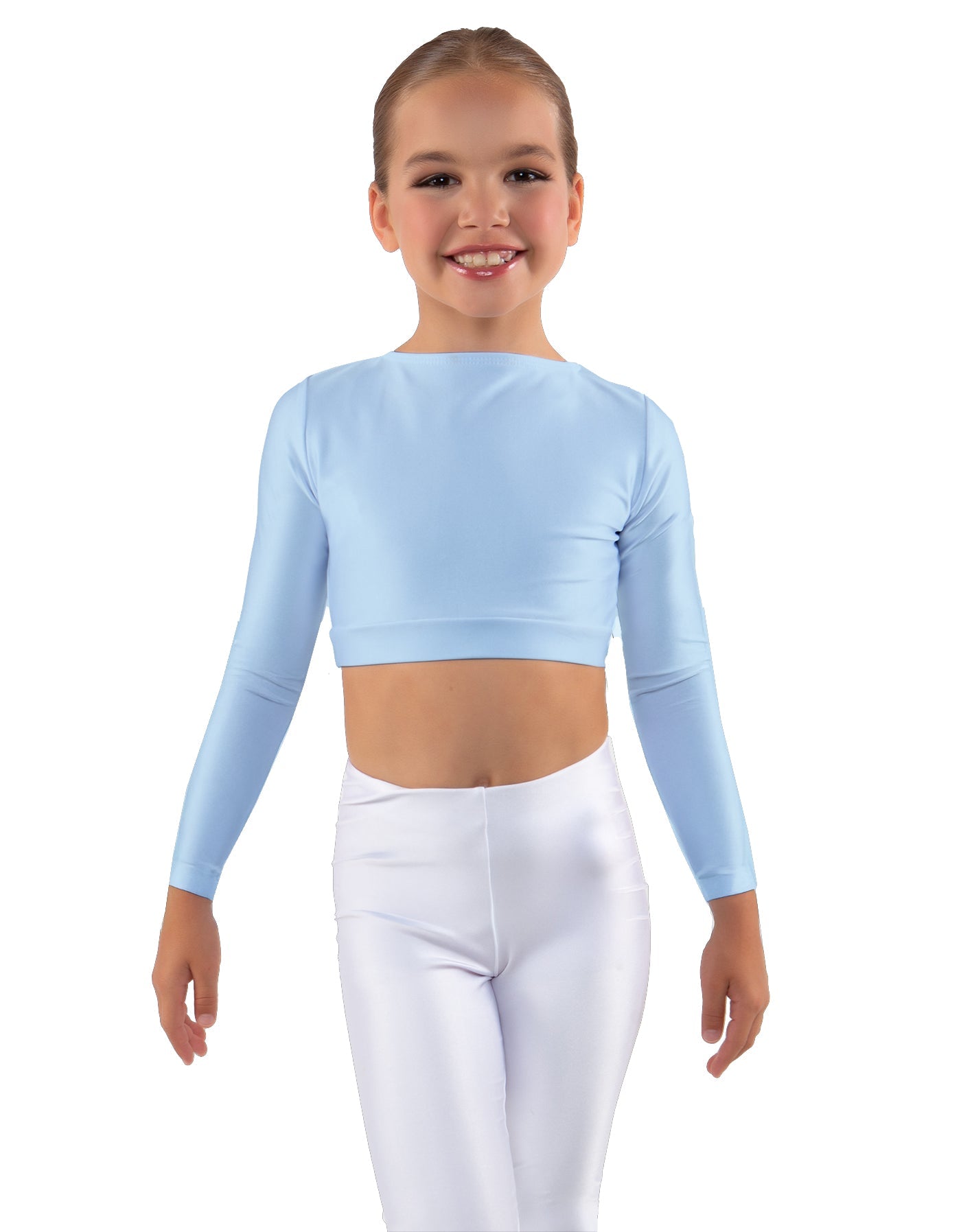 Solid Lycra LS Crew Neck Crop Top